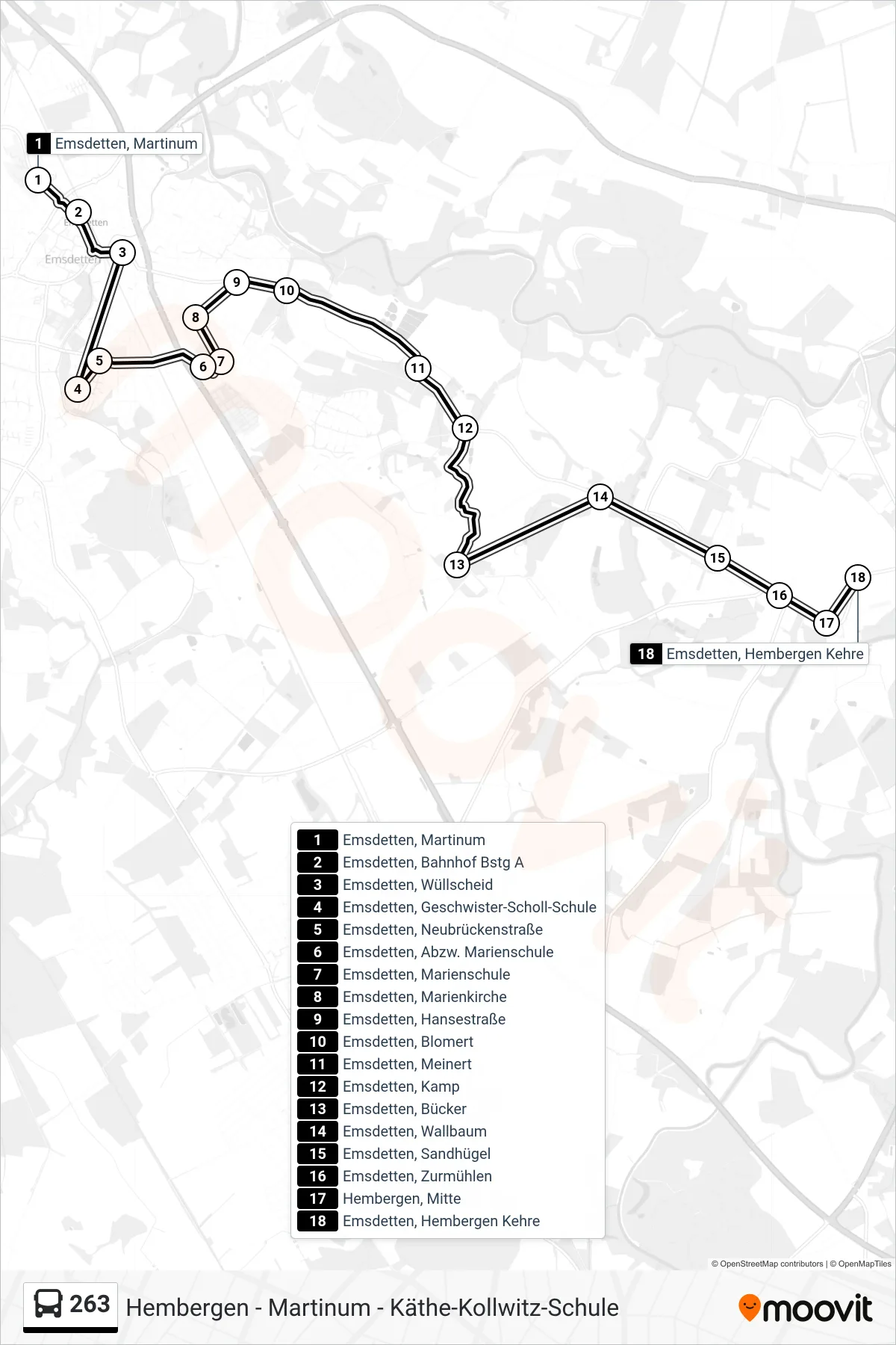 Linie 263 (Bus) Richtung Emsdetten, Hilgenbrink: Route und Haltestellen auf der Karte