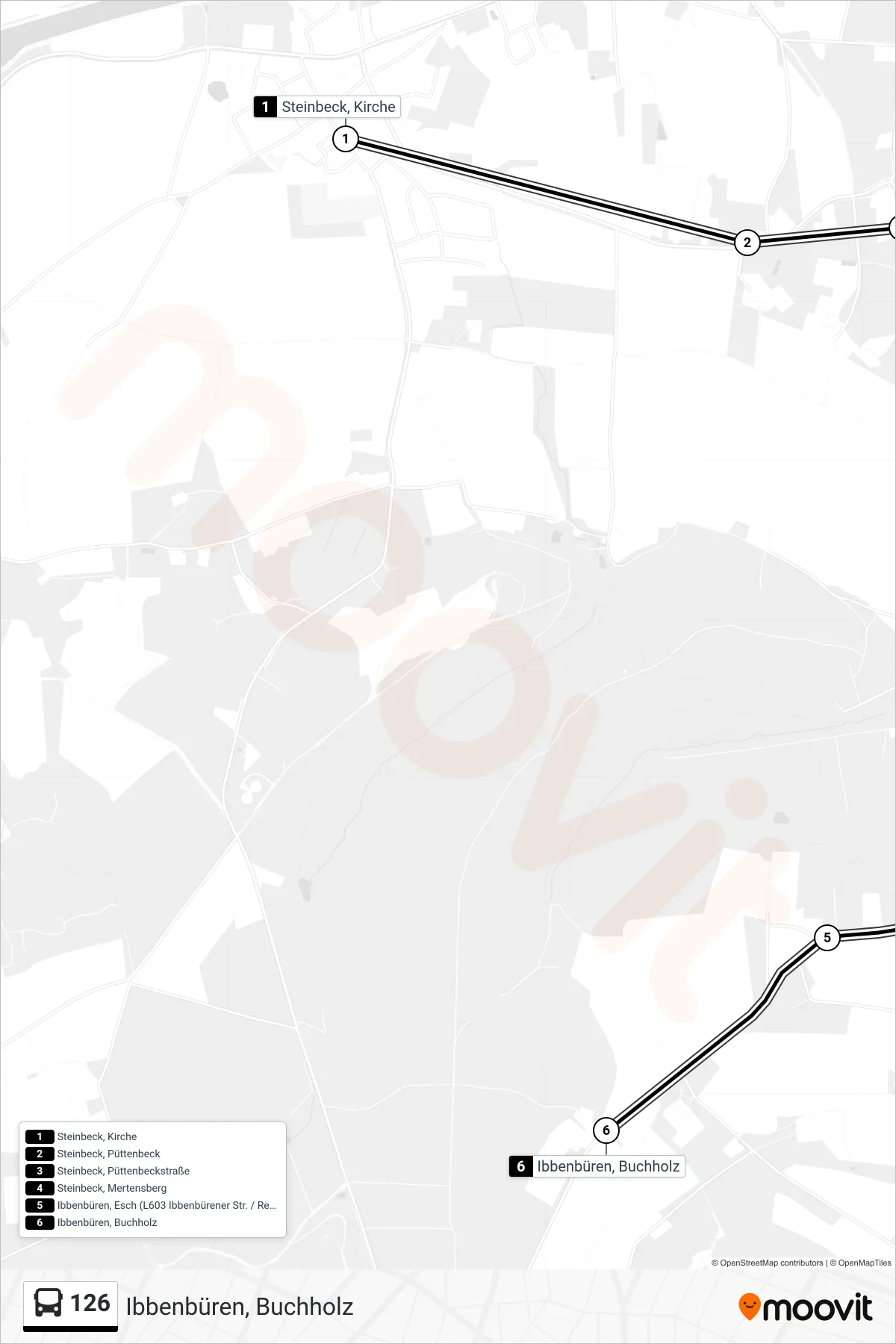 126 bus Line (Ibbenbüren, Buchholz) route and stops on a map