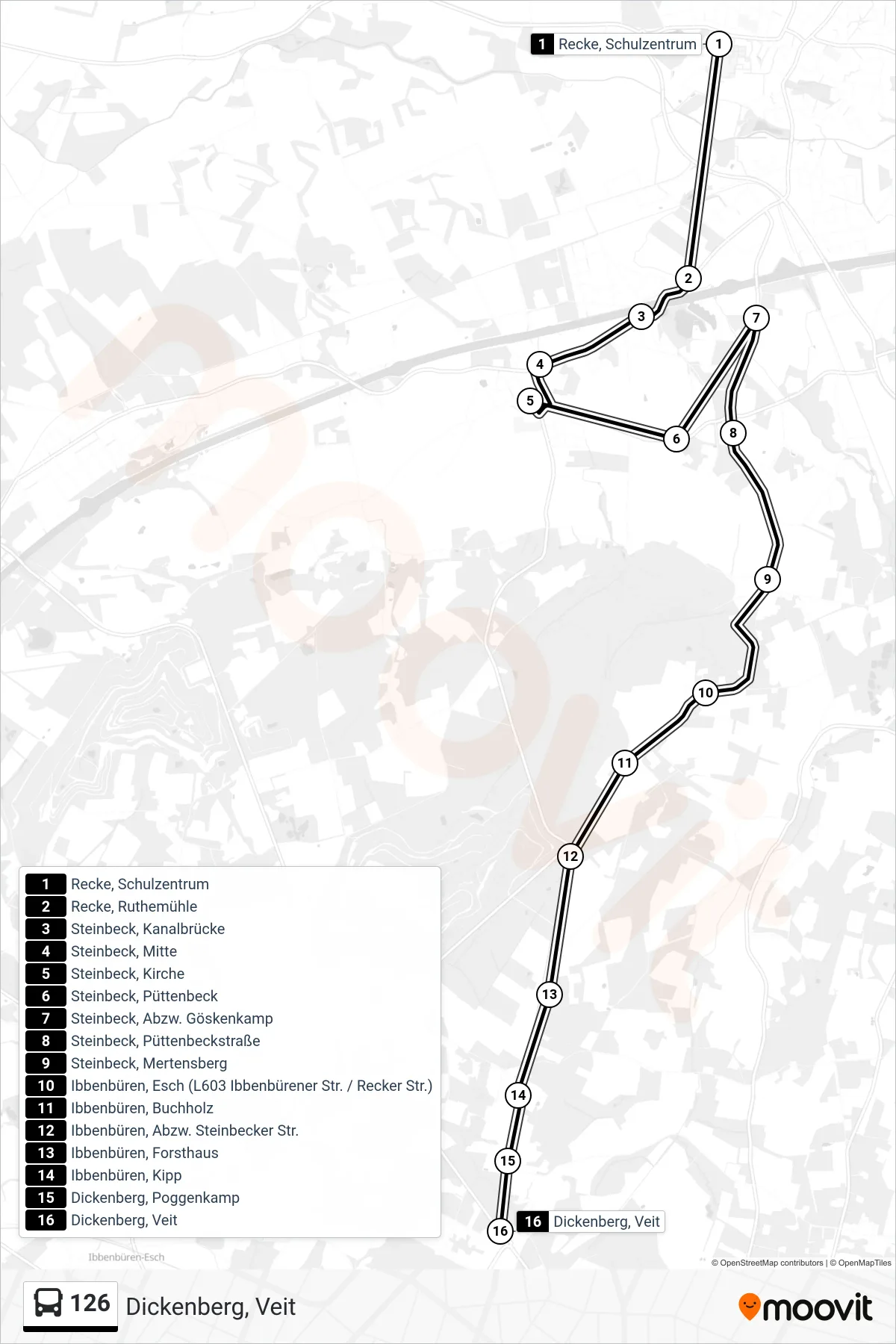 Linie 126 (Bus) Richtung Dickenberg, Veit: Route und Haltestellen auf der Karte
