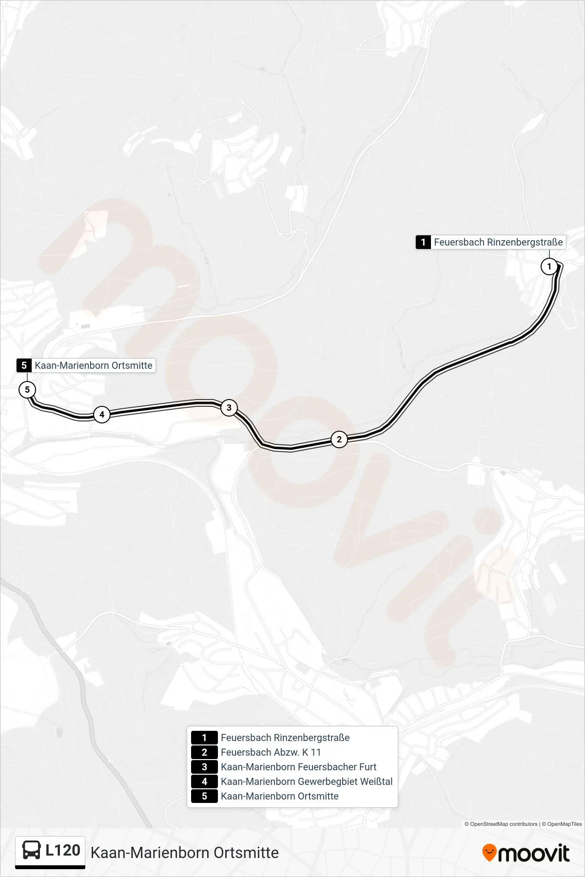 Linie L120 (Bus) Richtung Kaan-Marienborn Ortsmitte: Route und Haltestellen auf der Karte