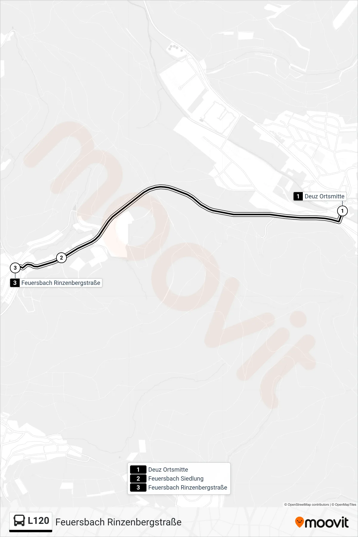 L120 bus Line (Feuersbach Rinzenbergstraße) route and stops on a map