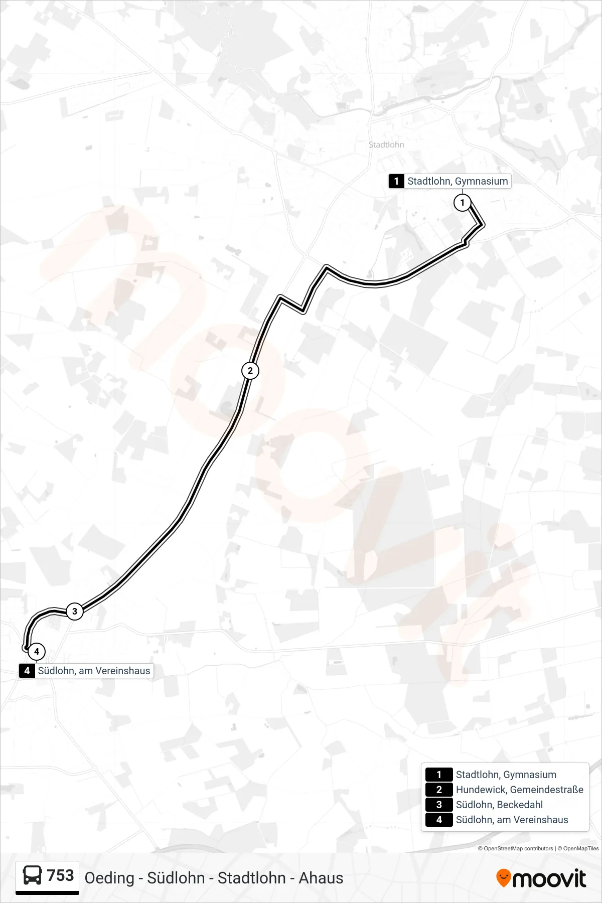 753 bus Line (Südlohn, am Vereinshaus) route and stops on a map
