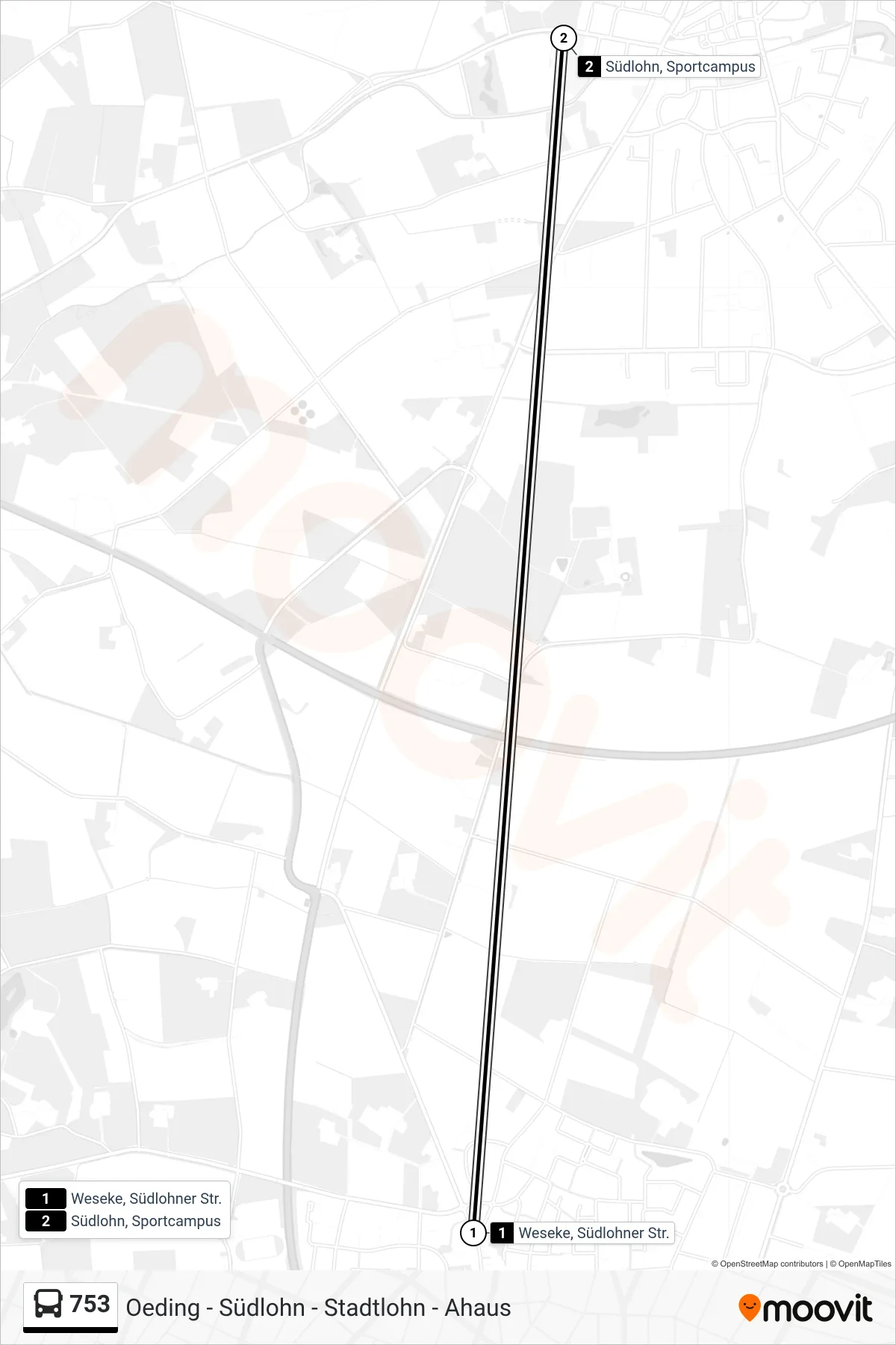 753 bus Line (Südlohn, Sportcampus) route and stops on a map