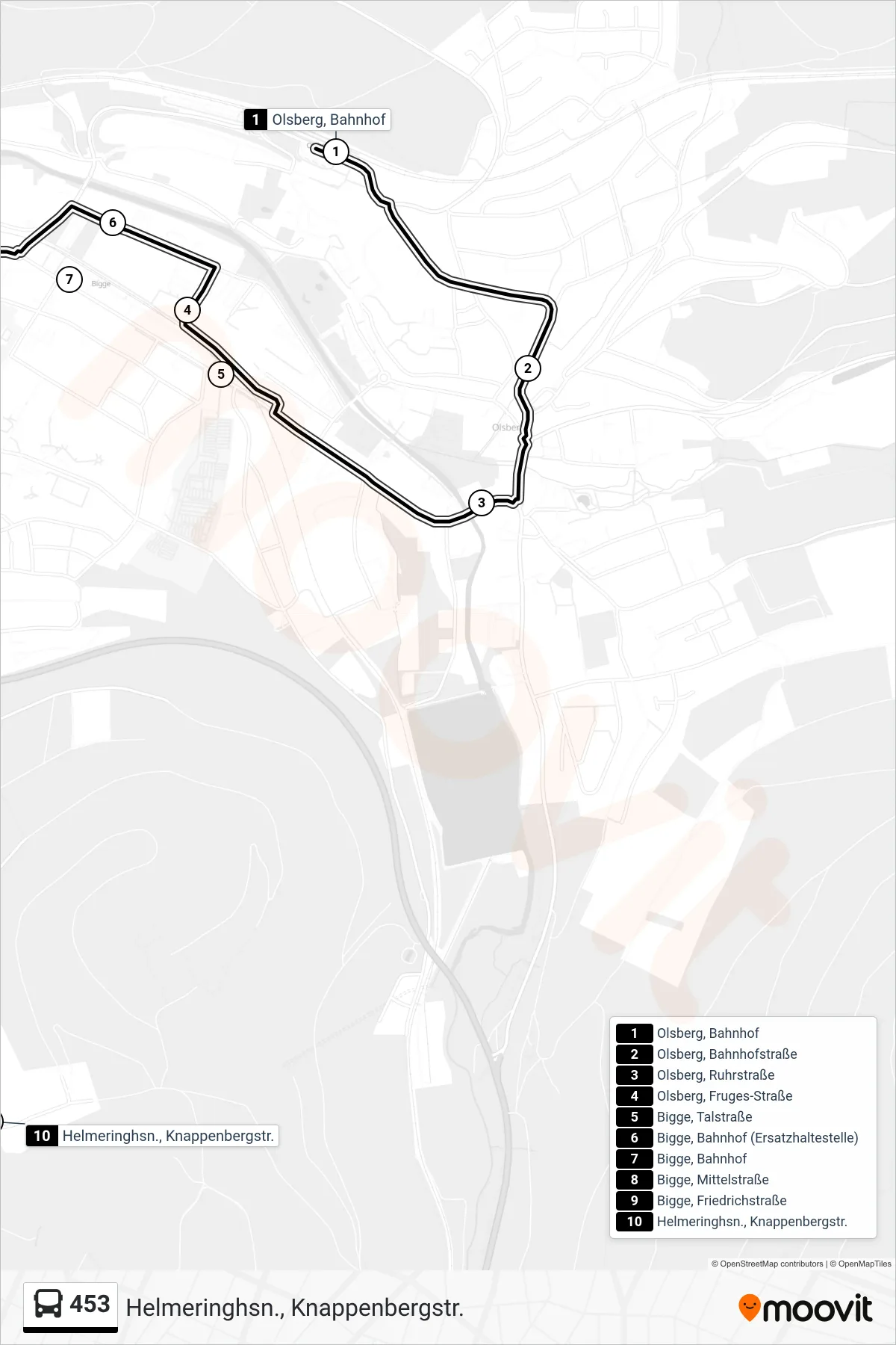 Linie 453 (Bus) Richtung Helmeringhsn., Knappenbergstr.: Route und Haltestellen auf der Karte