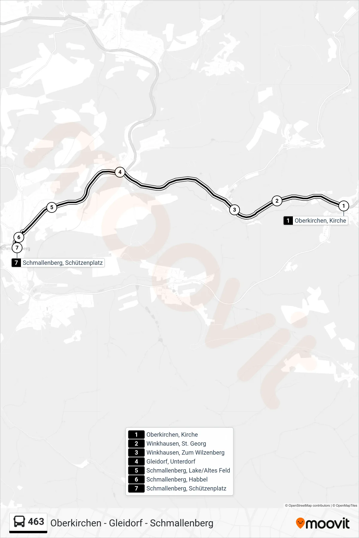 Linie 463 (Bus) Richtung Schmallenberg, Schützenplatz: Route und Haltestellen auf der Karte