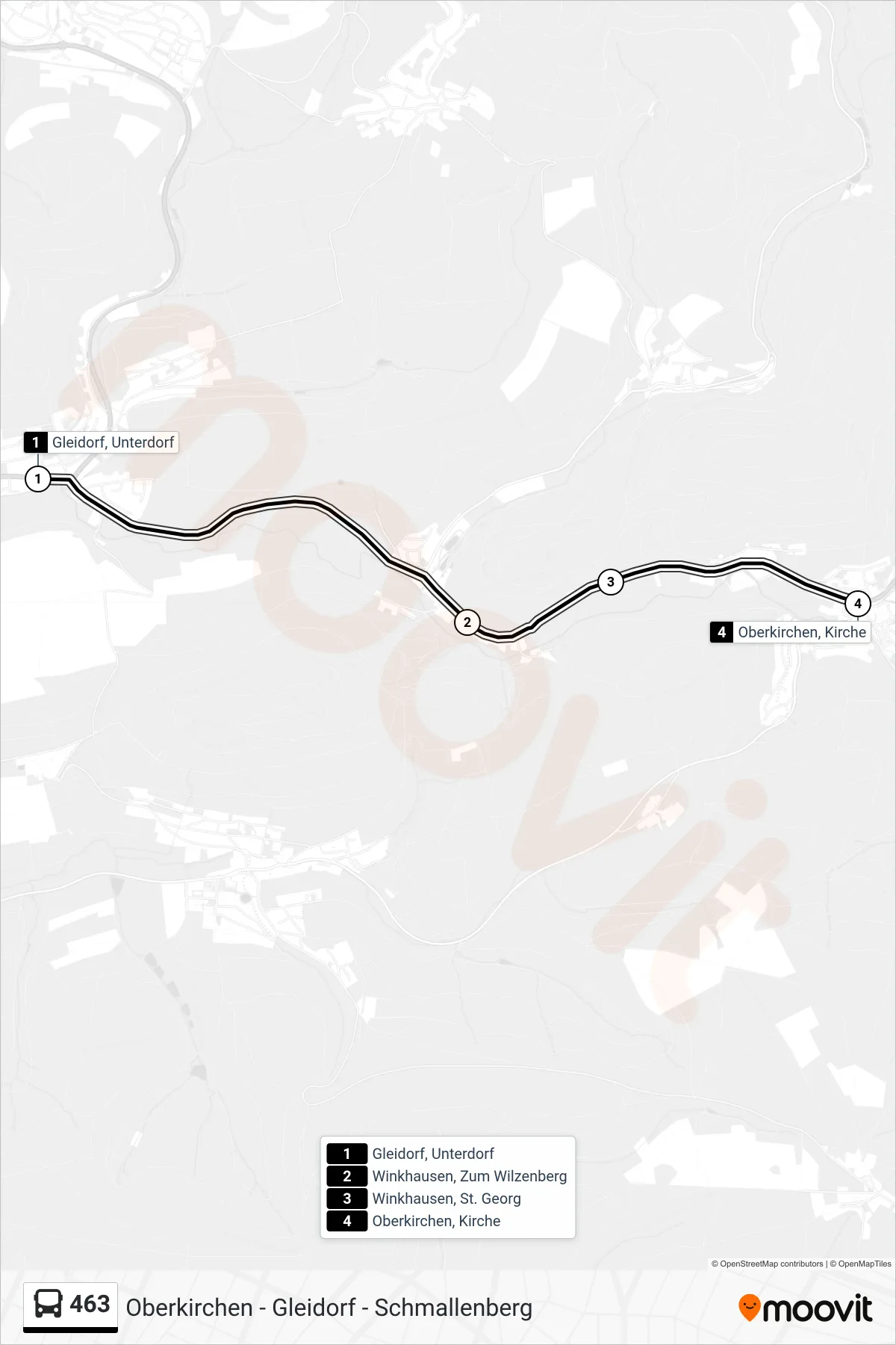 Linie 463 (Bus) Richtung Oberkirchen, Kirche: Route und Haltestellen auf der Karte