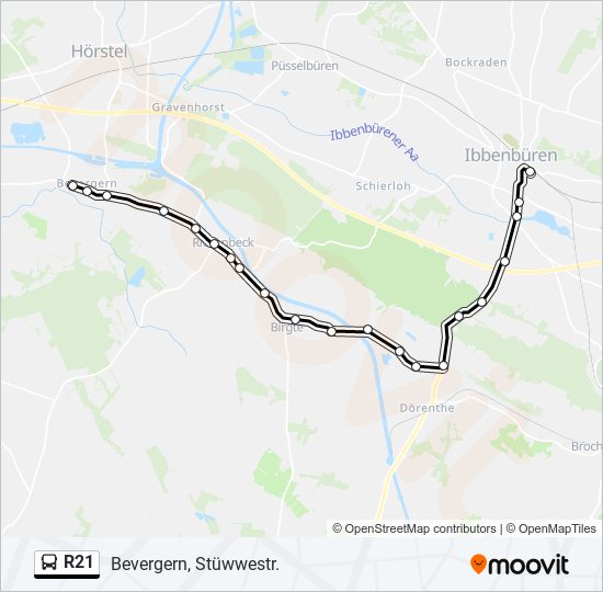 R21 bus Line Map