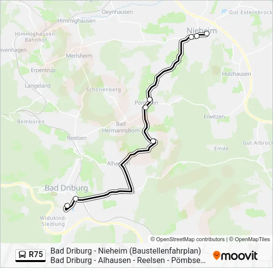 Buslinie R75 Karte