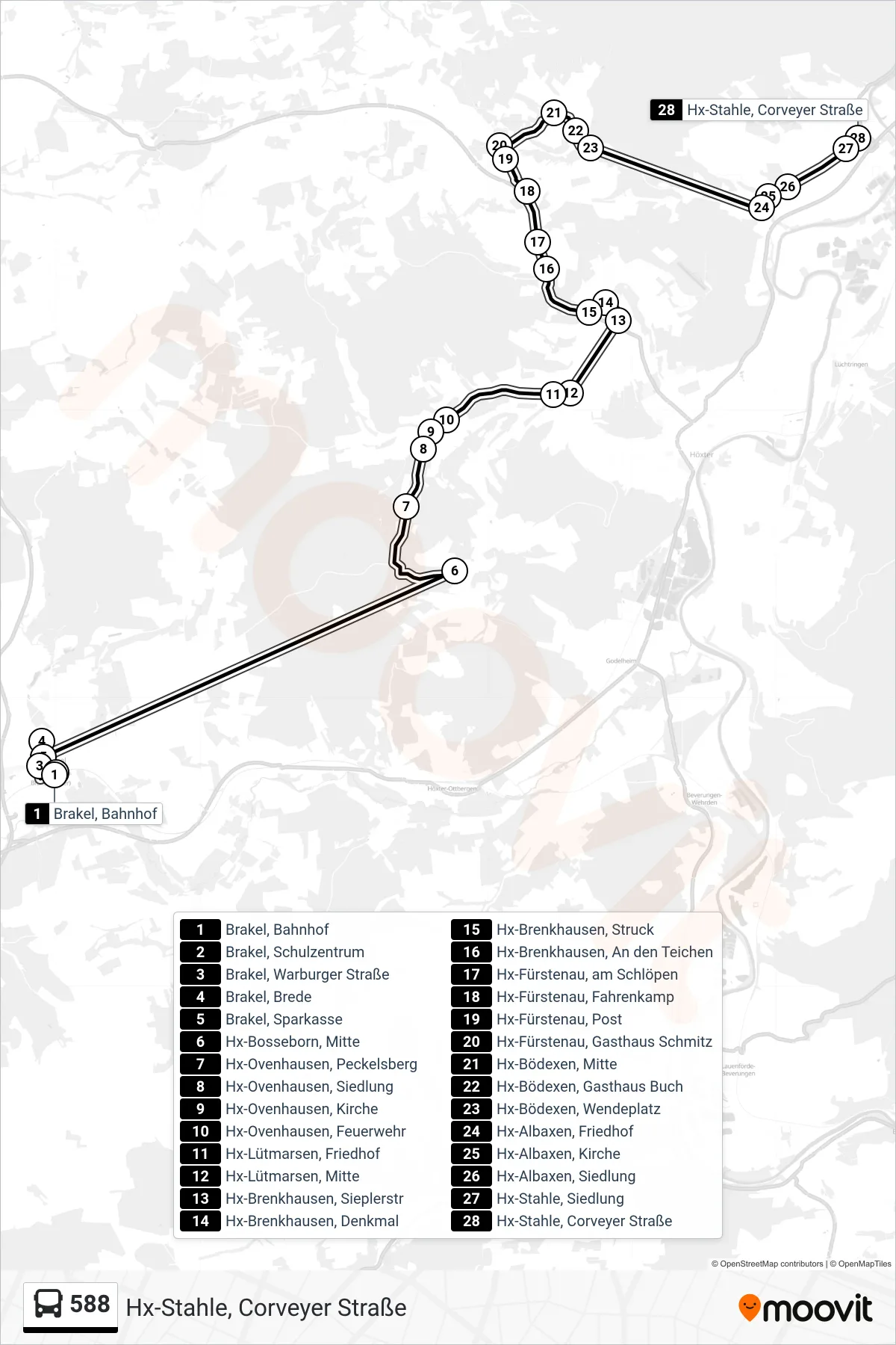 Linie 588 (Bus) Richtung Hx-Stahle, Corveyer Straße: Route und Haltestellen auf der Karte