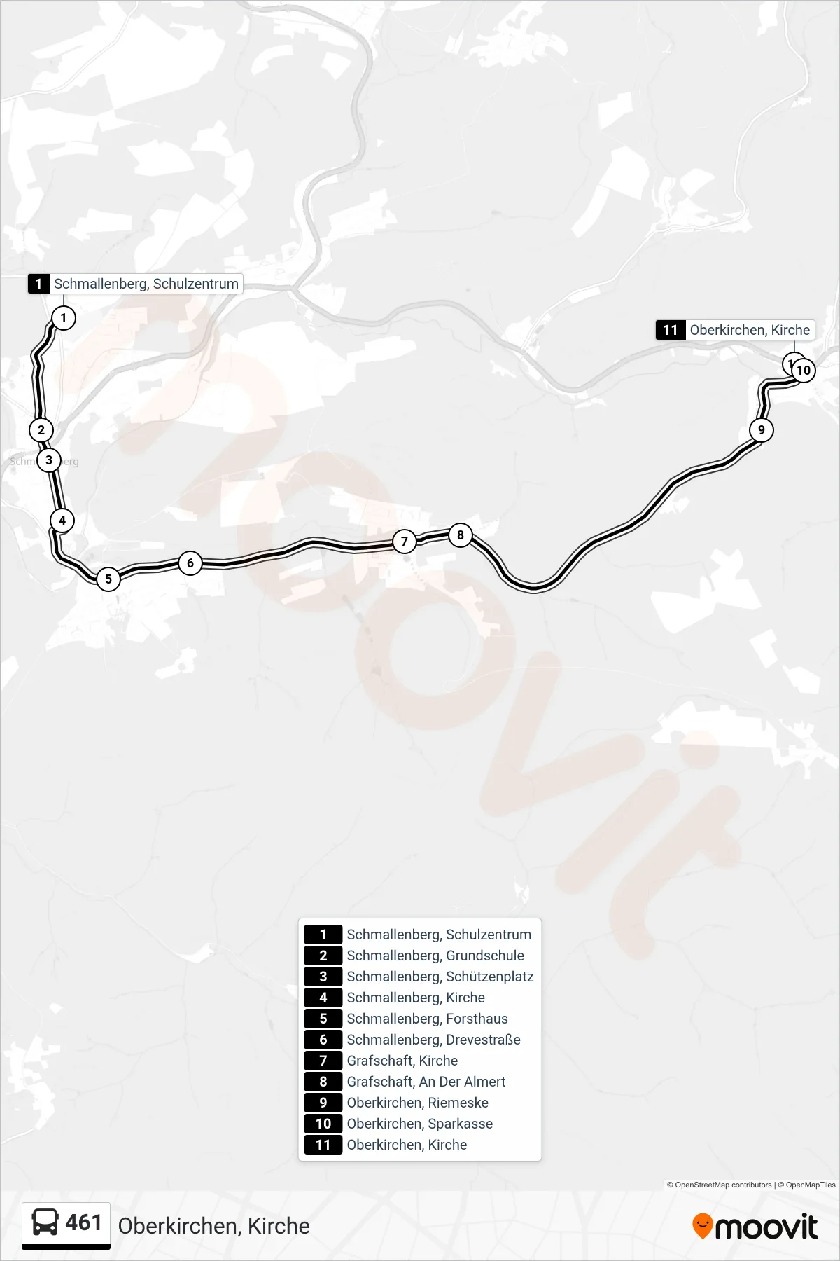 Linie 461 (Bus) Richtung Oberkirchen, Kirche: Route und Haltestellen auf der Karte