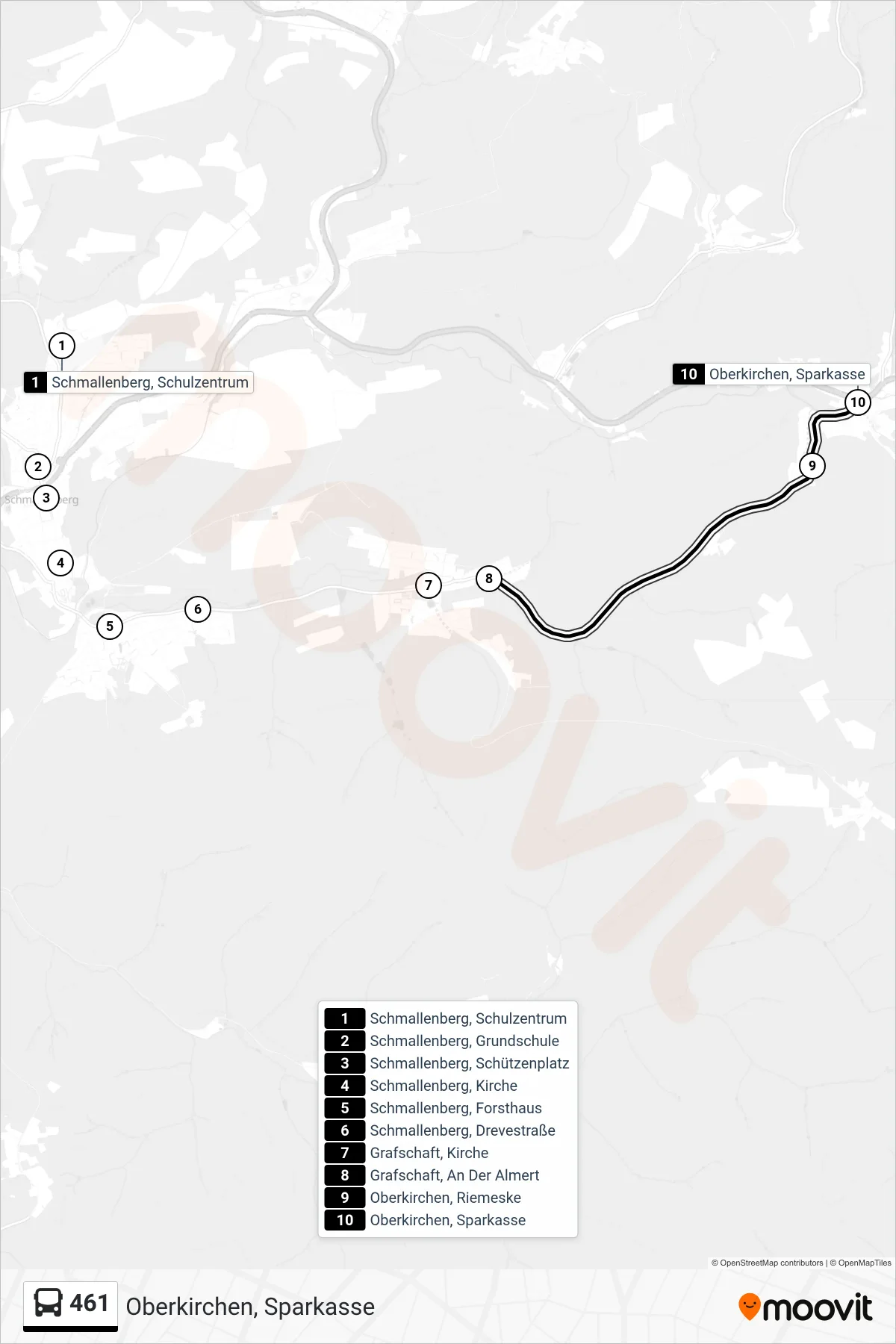 Linie 461 (Bus) Richtung Oberkirchen, Sparkasse: Route und Haltestellen auf der Karte