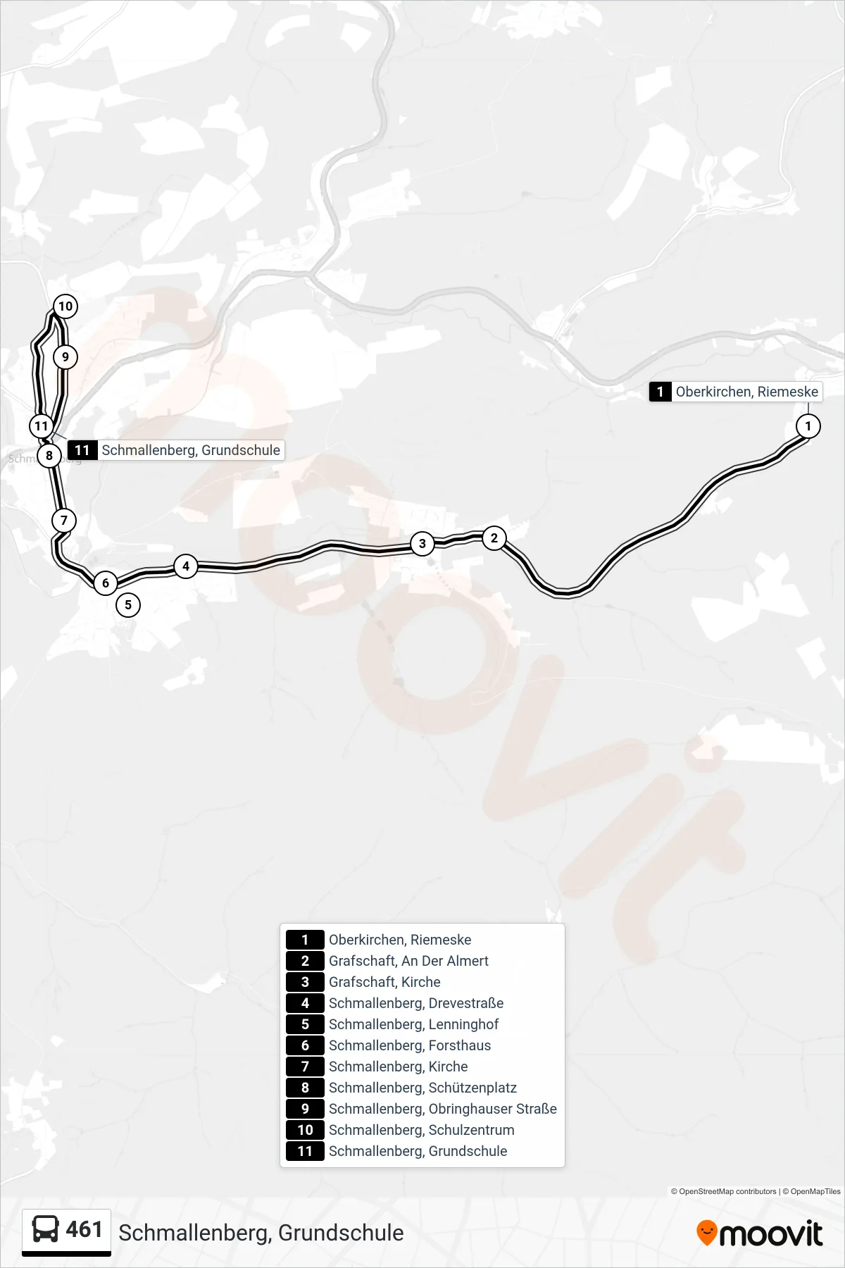 461 bus Line (Schmallenberg, Grundschule) route and stops on a map