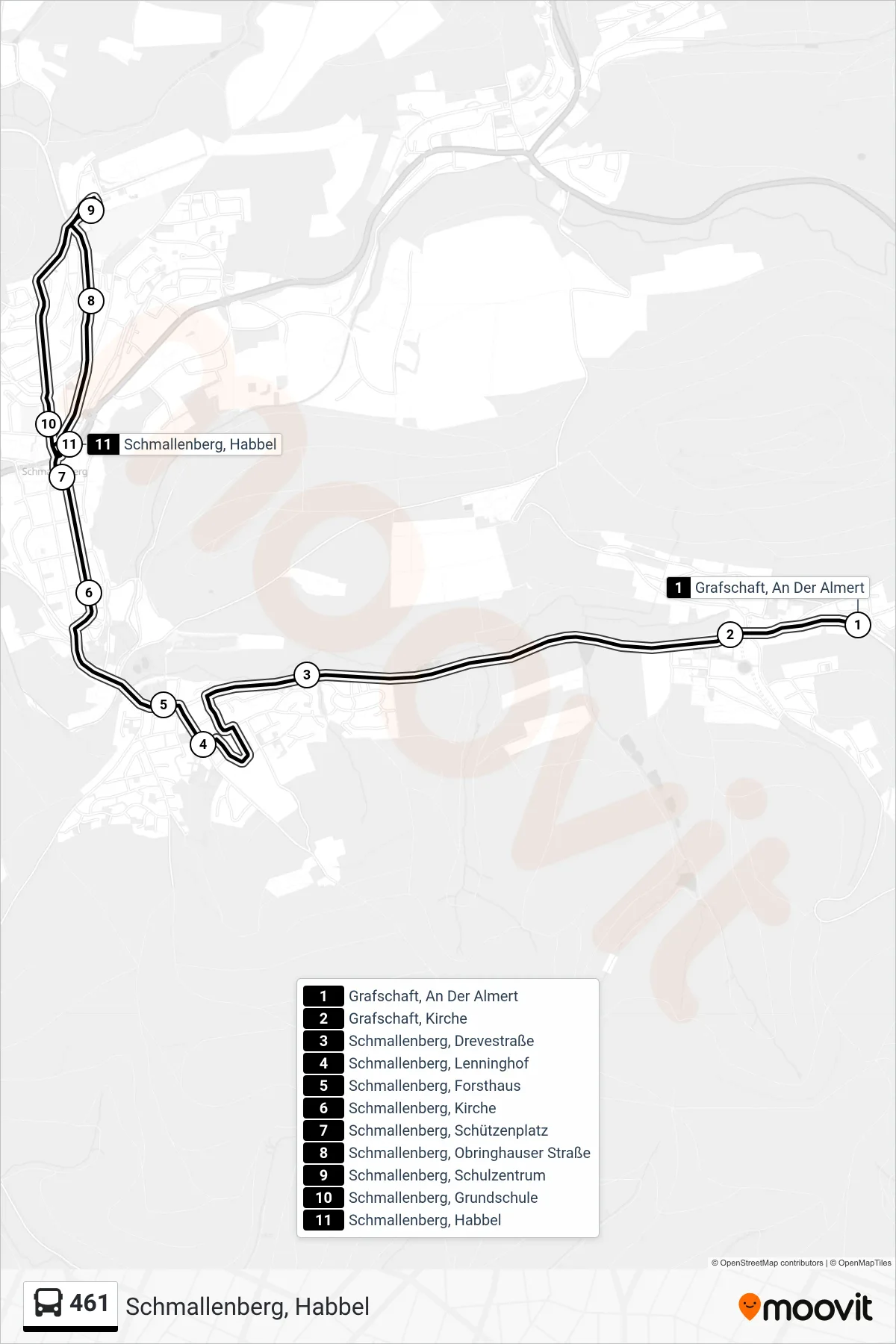 461 bus Line (Schmallenberg, Habbel) route and stops on a map