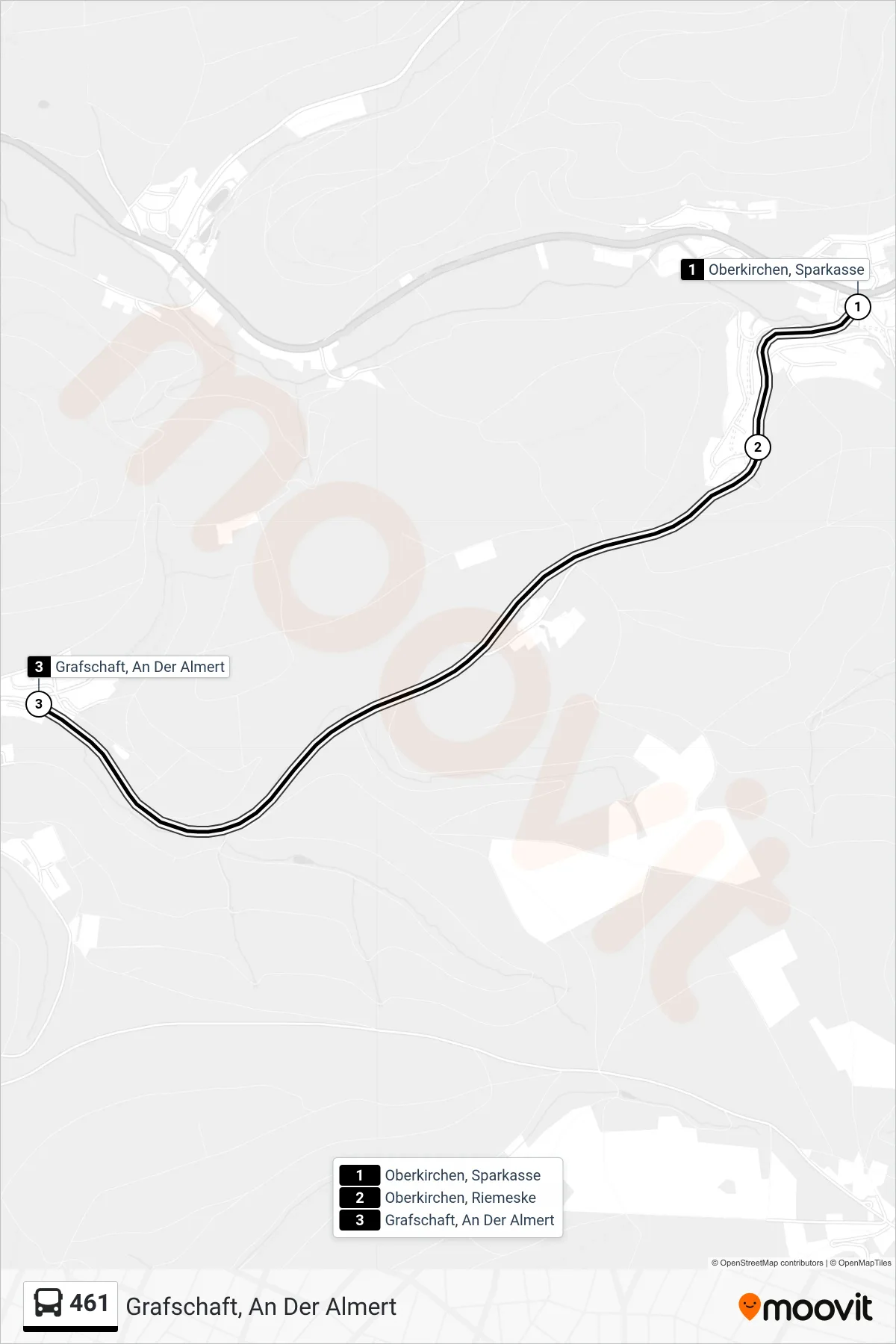 461 bus Line (Grafschaft, An Der Almert) route and stops on a map