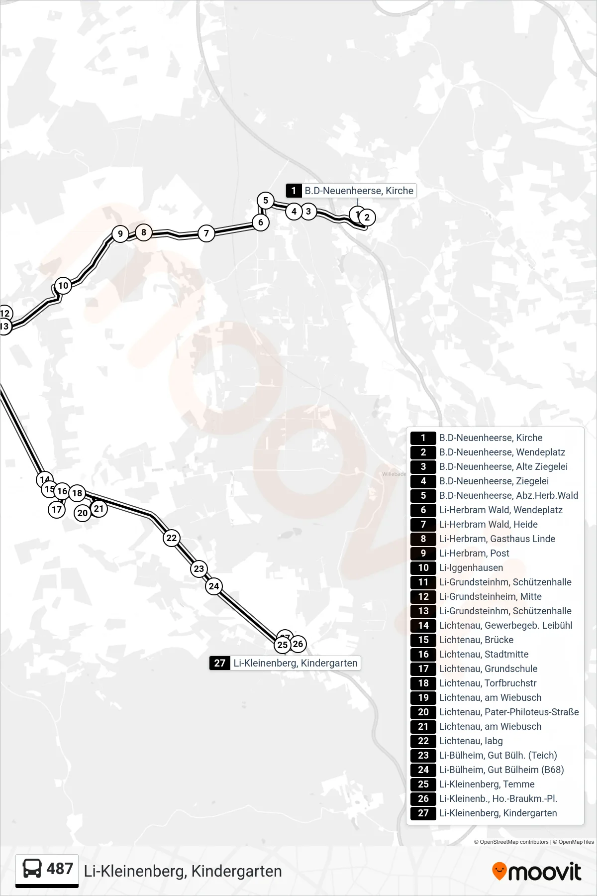 Linie 487 (Bus) Richtung Li-Kleinenberg, Kindergarten: Route und Haltestellen auf der Karte