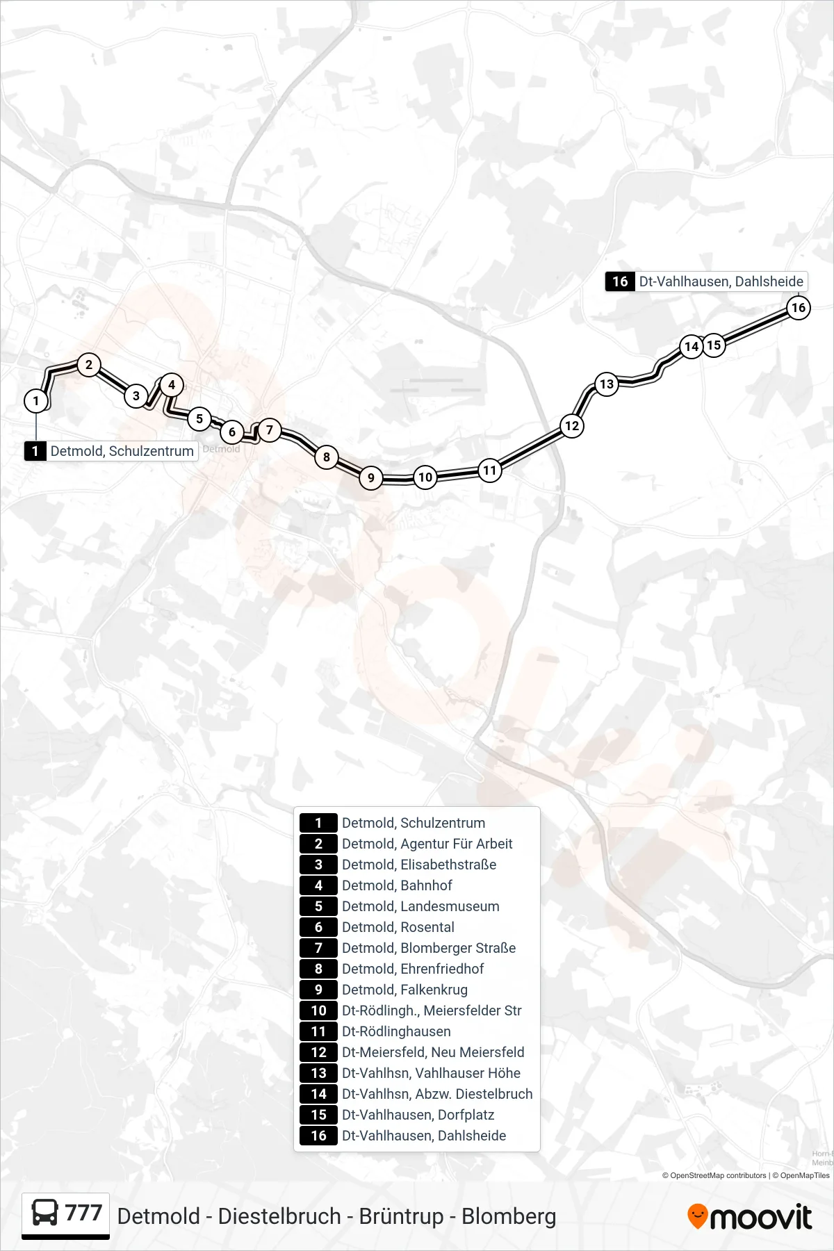 777 bus Line (Vahlhausen) route and stops on a map
