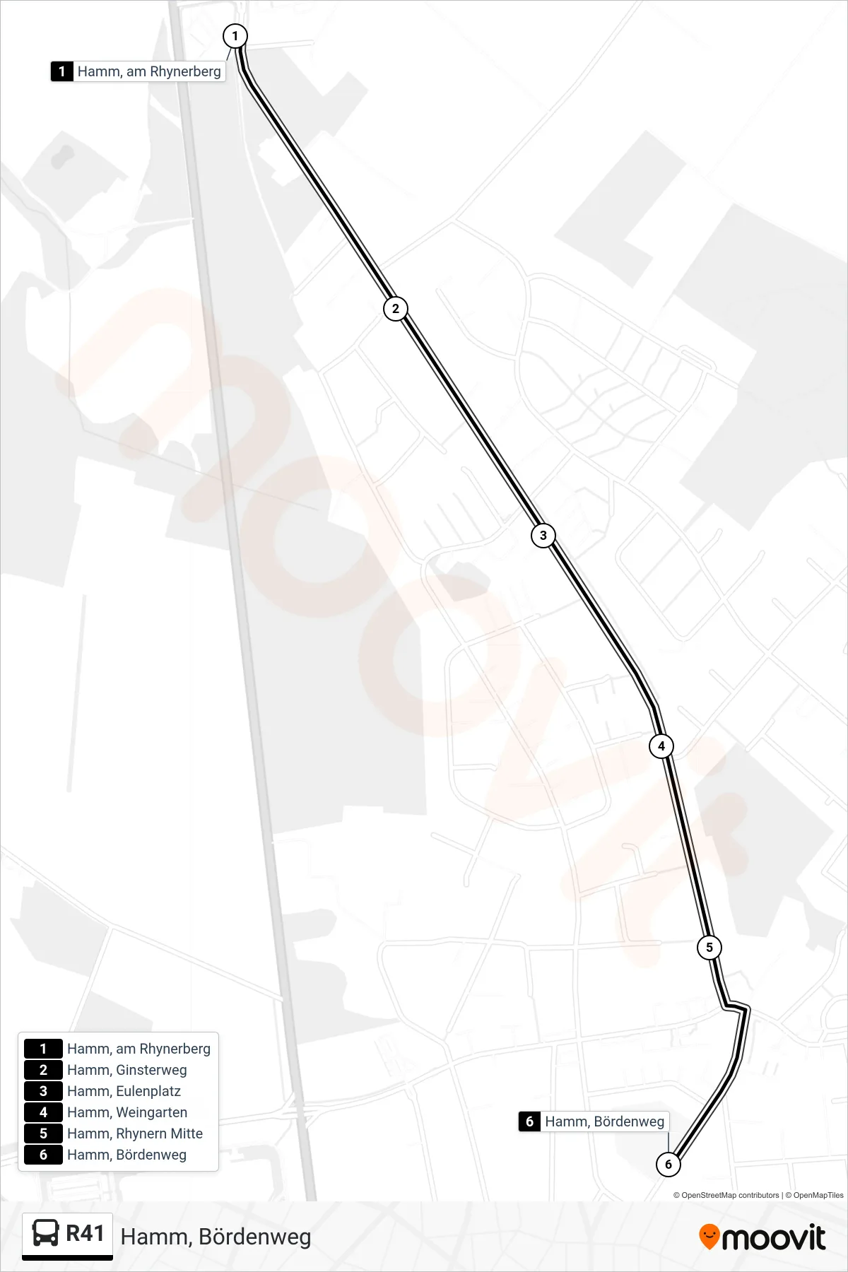 R41 bus Line (Hamm, Bördenweg) route and stops on a map