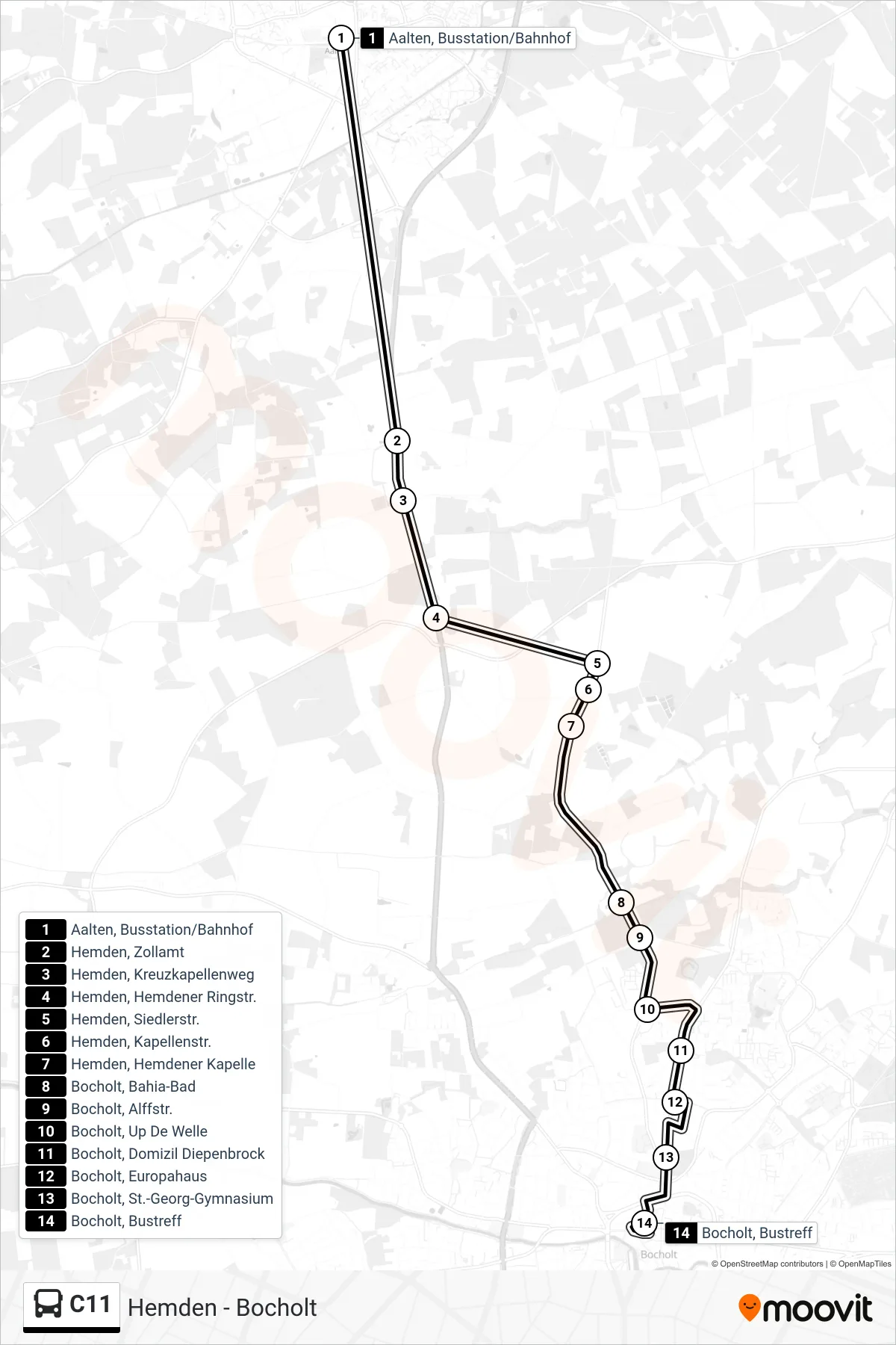 Linie C11 (Tram) Richtung Bustreff: Route und Haltestellen auf der Karte