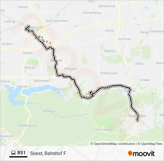 Автобус R51: карта маршрута