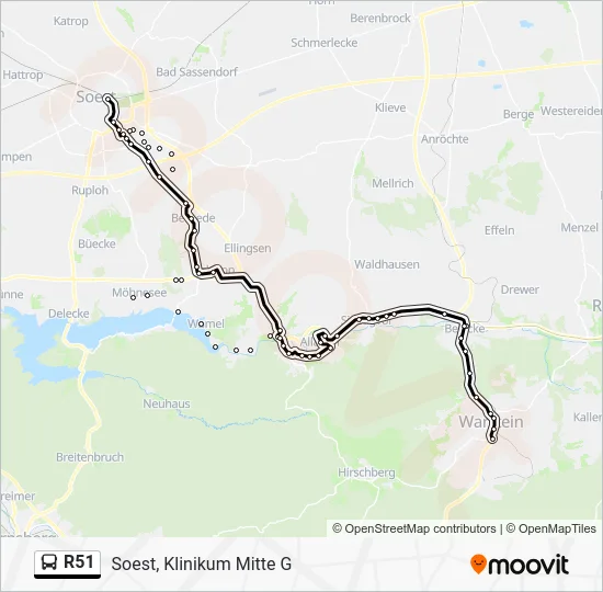 Автобус R51: карта маршрута