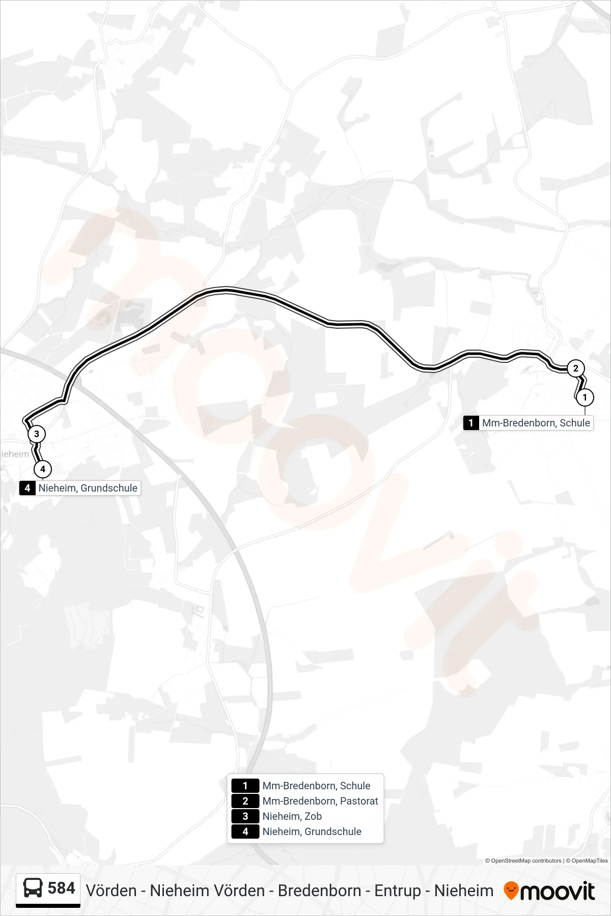 Linie 584 (Bus) Richtung Nieheim, Grundschule: Route und Haltestellen auf der Karte