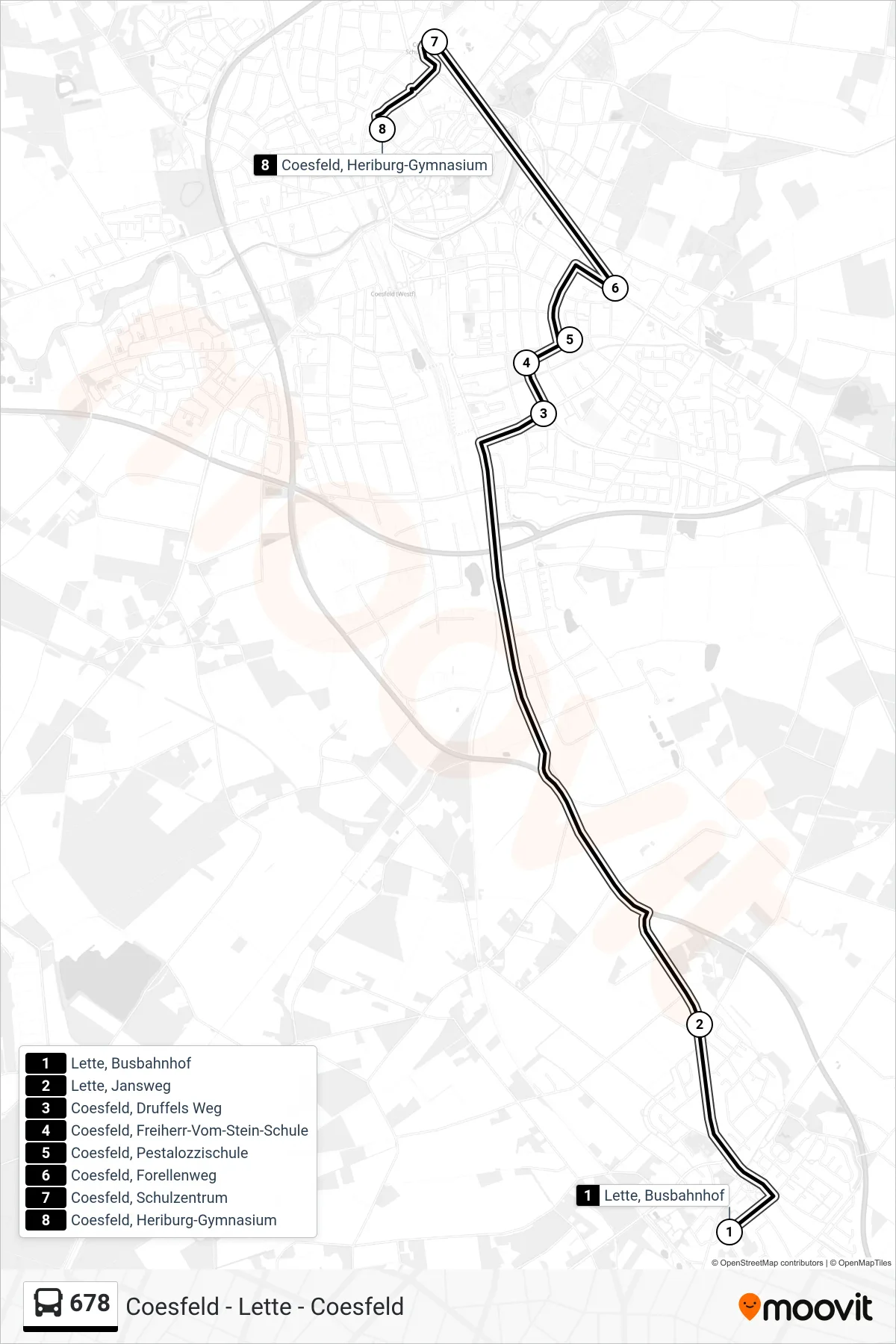 678 bus Line (Coesfeld, Heriburg-Gymnasium) route and stops on a map