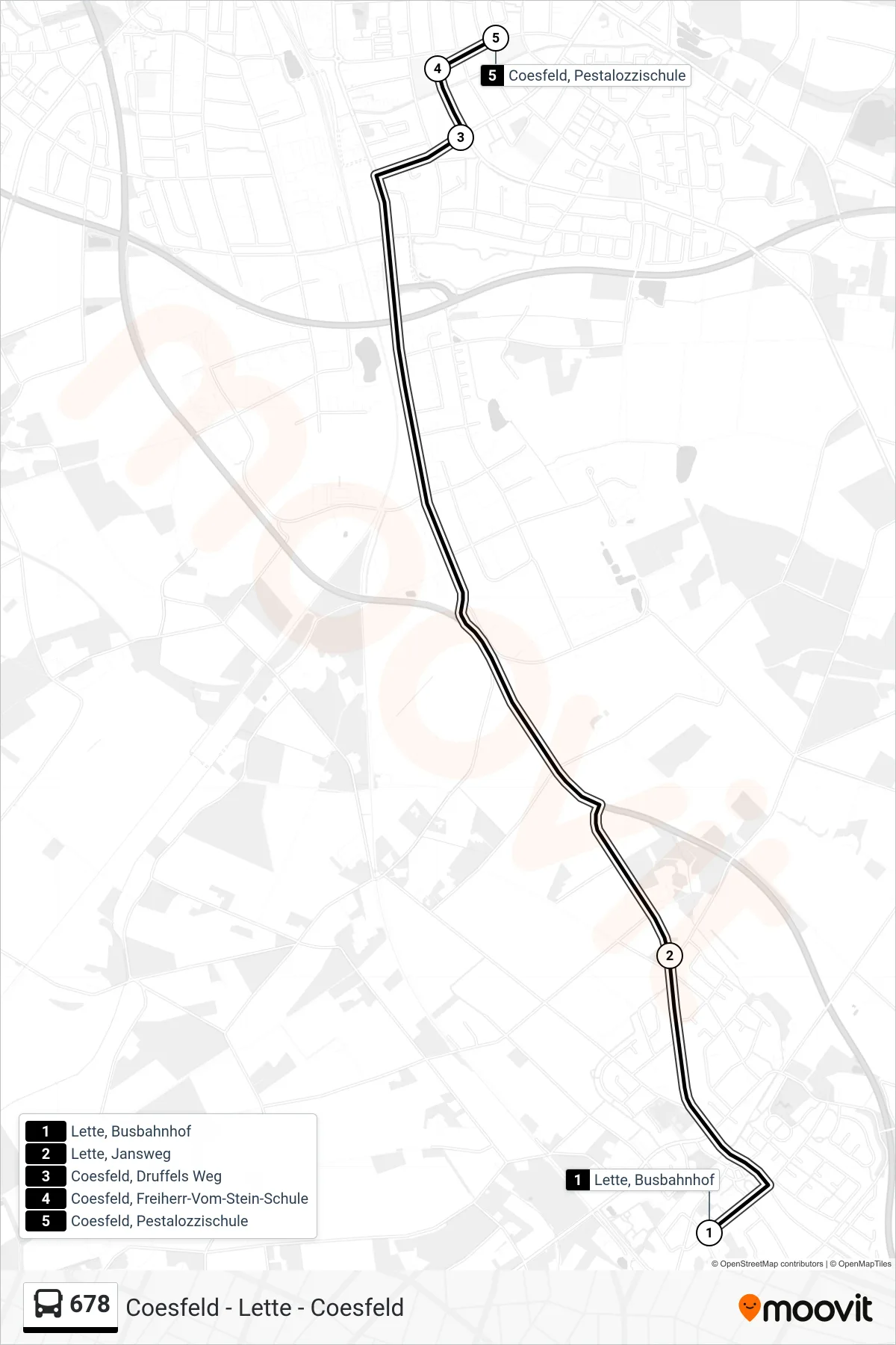 Linie 678 (Bus) Richtung Coesfeld, Pestalozzischule: Route und Haltestellen auf der Karte