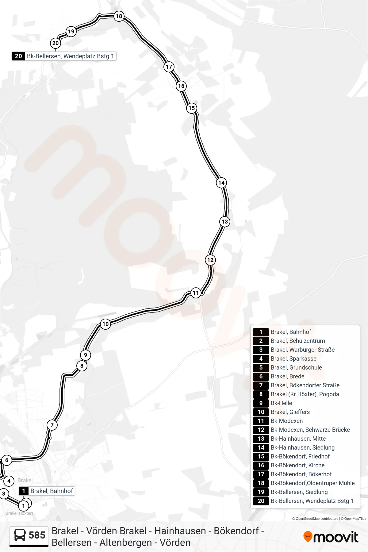 585 bus Line (Bk-Bellersen, Wendeplatz Bstg 1) route and stops on a map