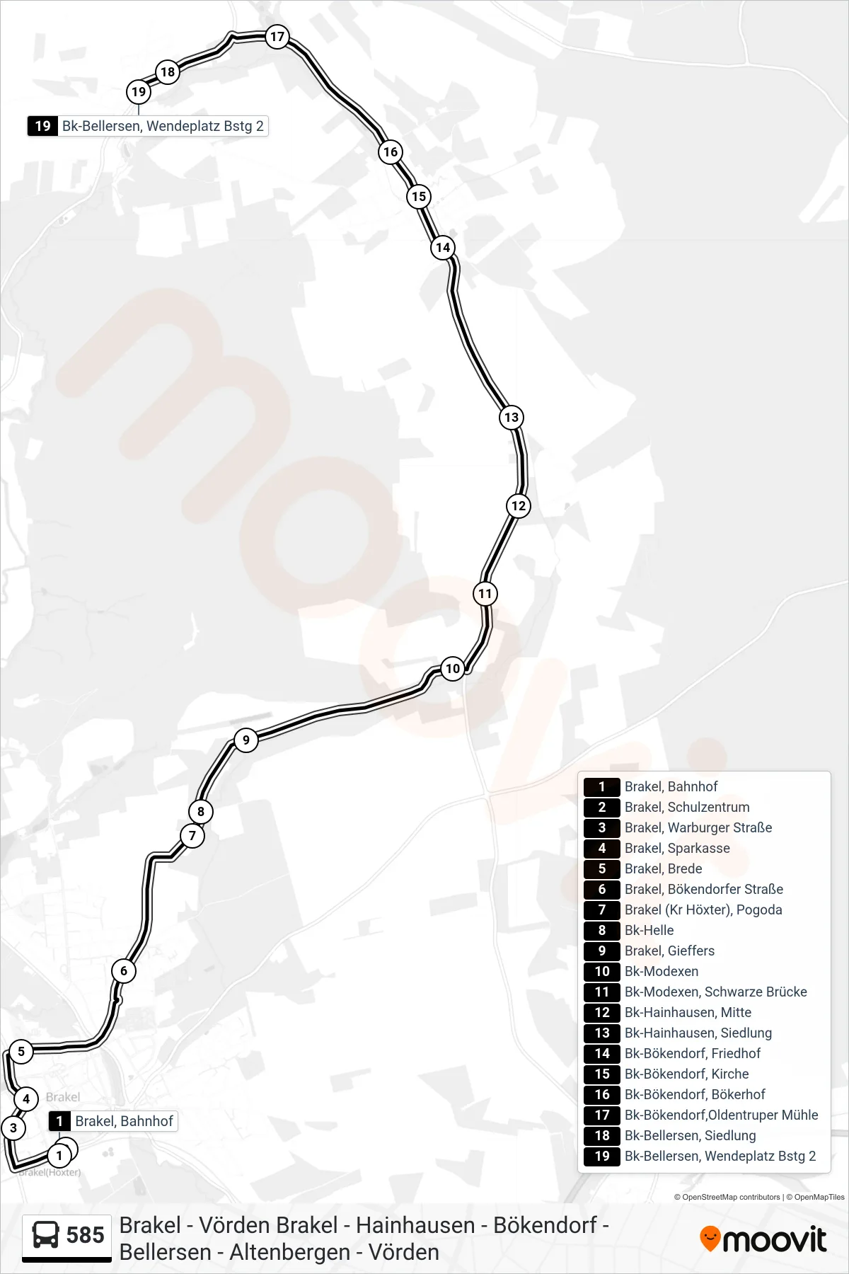 585 bus Line (Bk-Bellersen, Wendeplatz Bstg 2) route and stops on a map