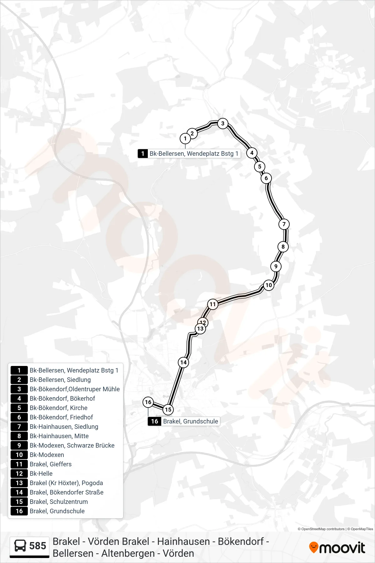 Linie 585 (Bus) Richtung Brakel, Grundschule: Route und Haltestellen auf der Karte