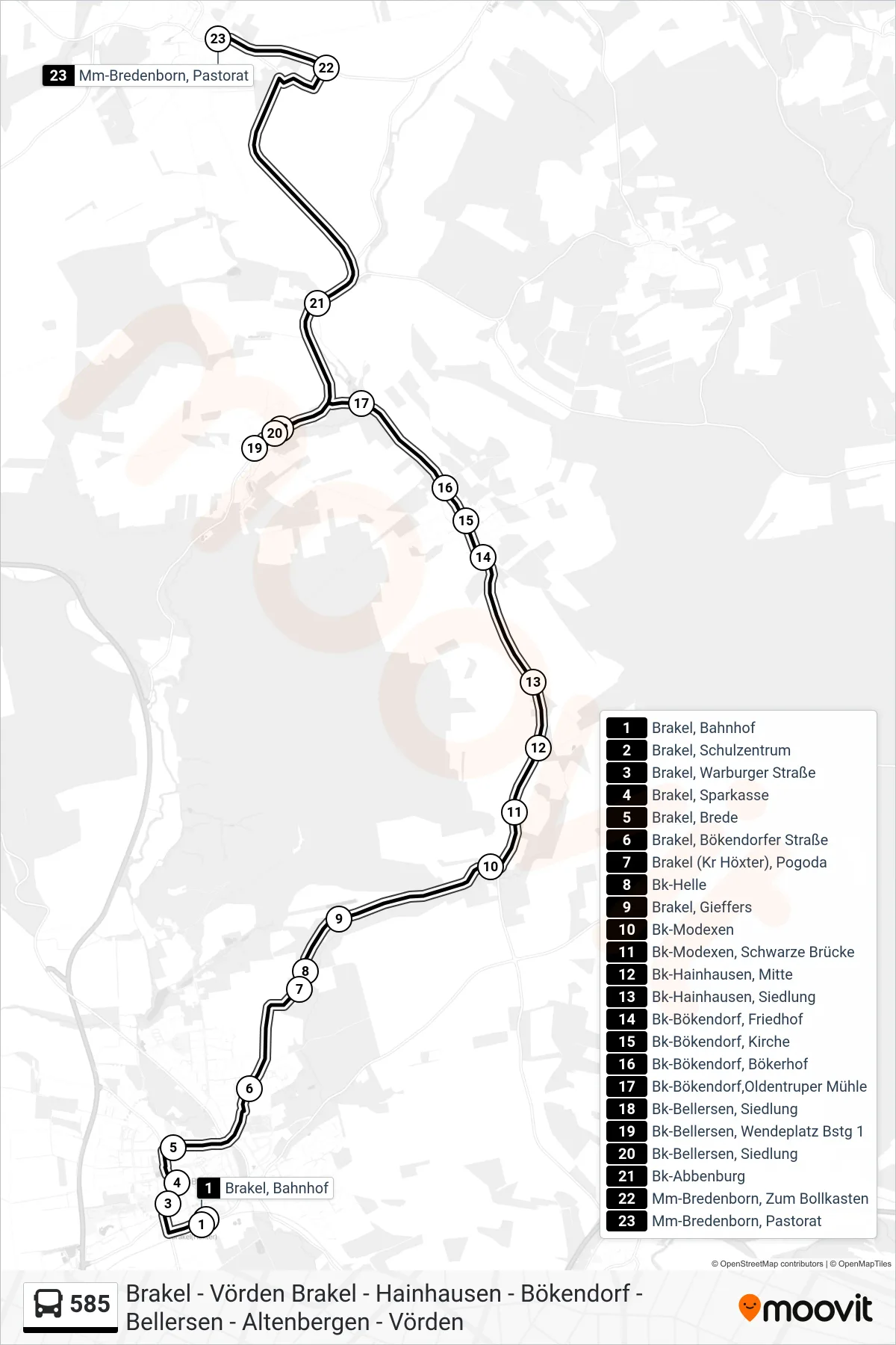 585 bus Line (Mm-Bredenborn, Pastorat) route and stops on a map