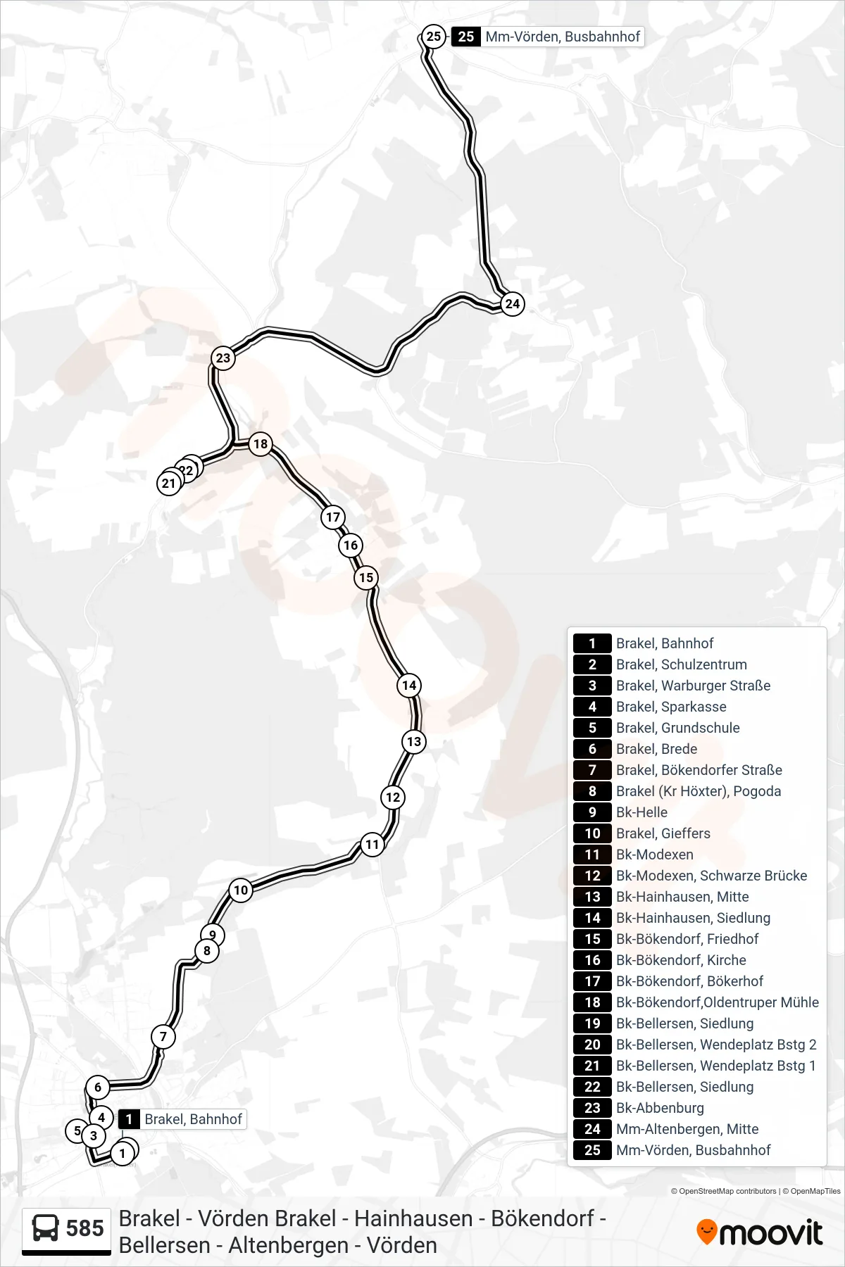585 bus Line (Mm-Vörden, Busbahnhof Bstg 1) route and stops on a map