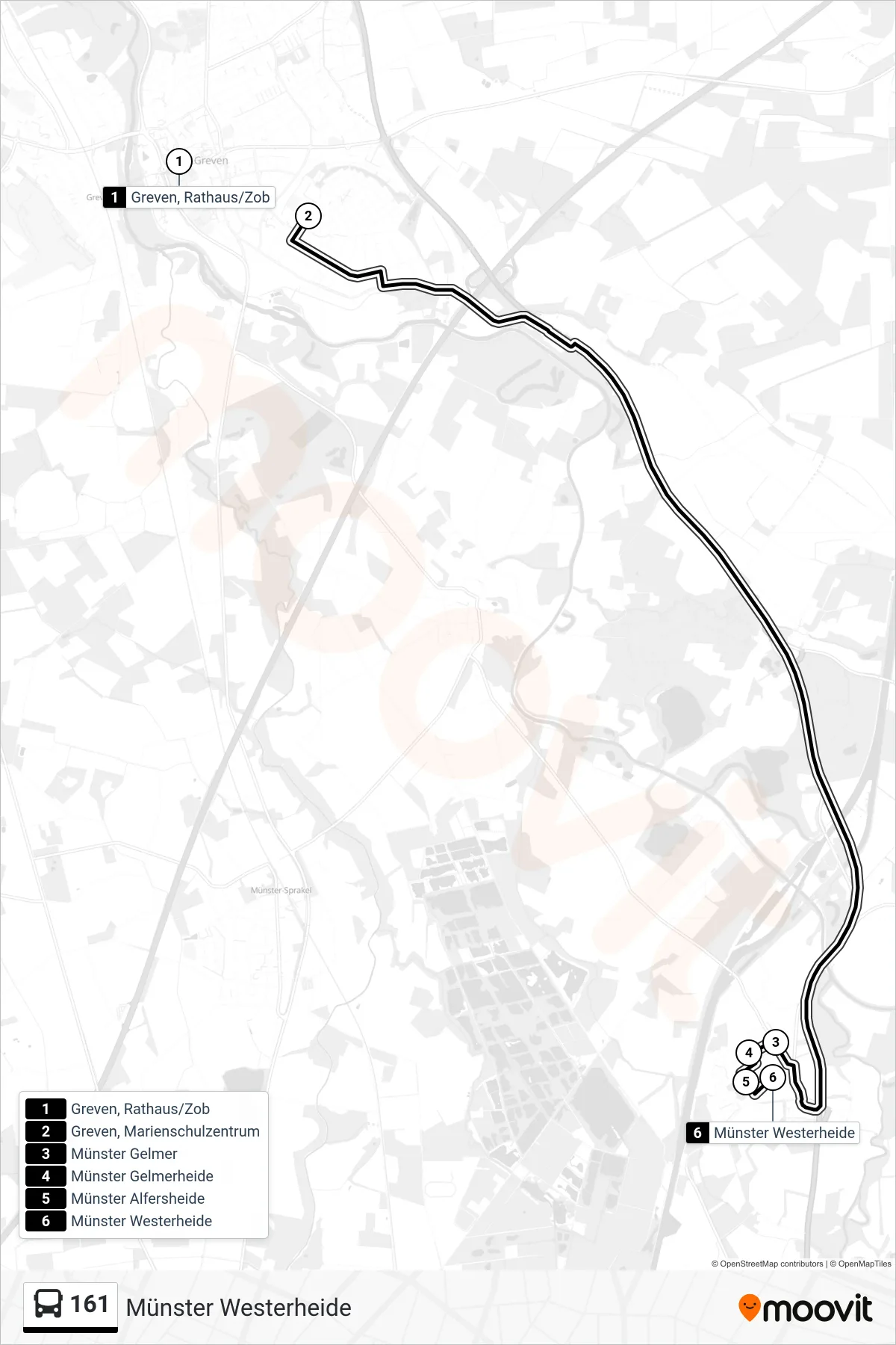 Linie 161 (Bus) Richtung Münster Westerheide: Route und Haltestellen auf der Karte