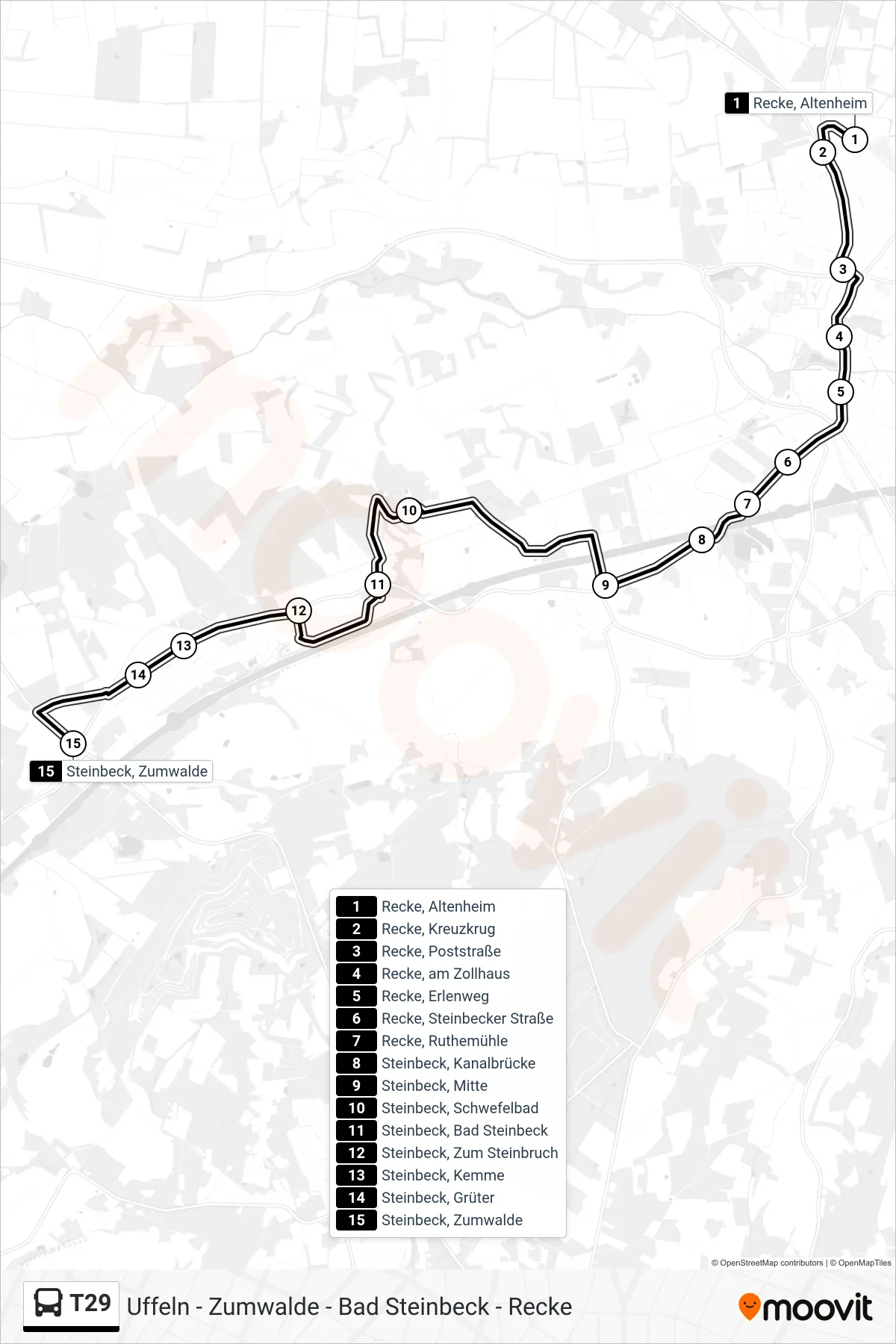 T29 bus Line (Steinbeck, Zumwalde) route and stops on a map
