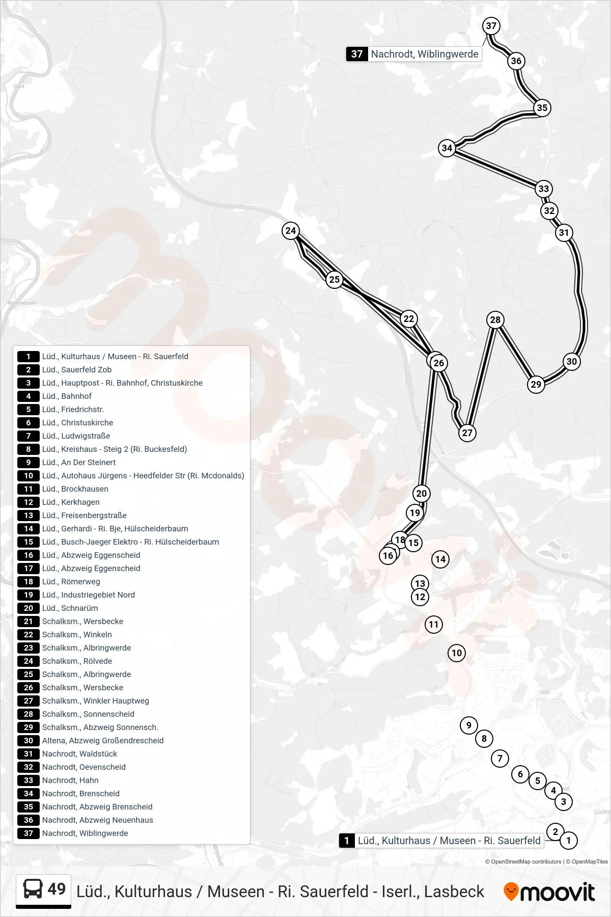 Linie 49 (Bus) Richtung Nachrodt, Wiblingwerde: Route und Haltestellen auf der Karte