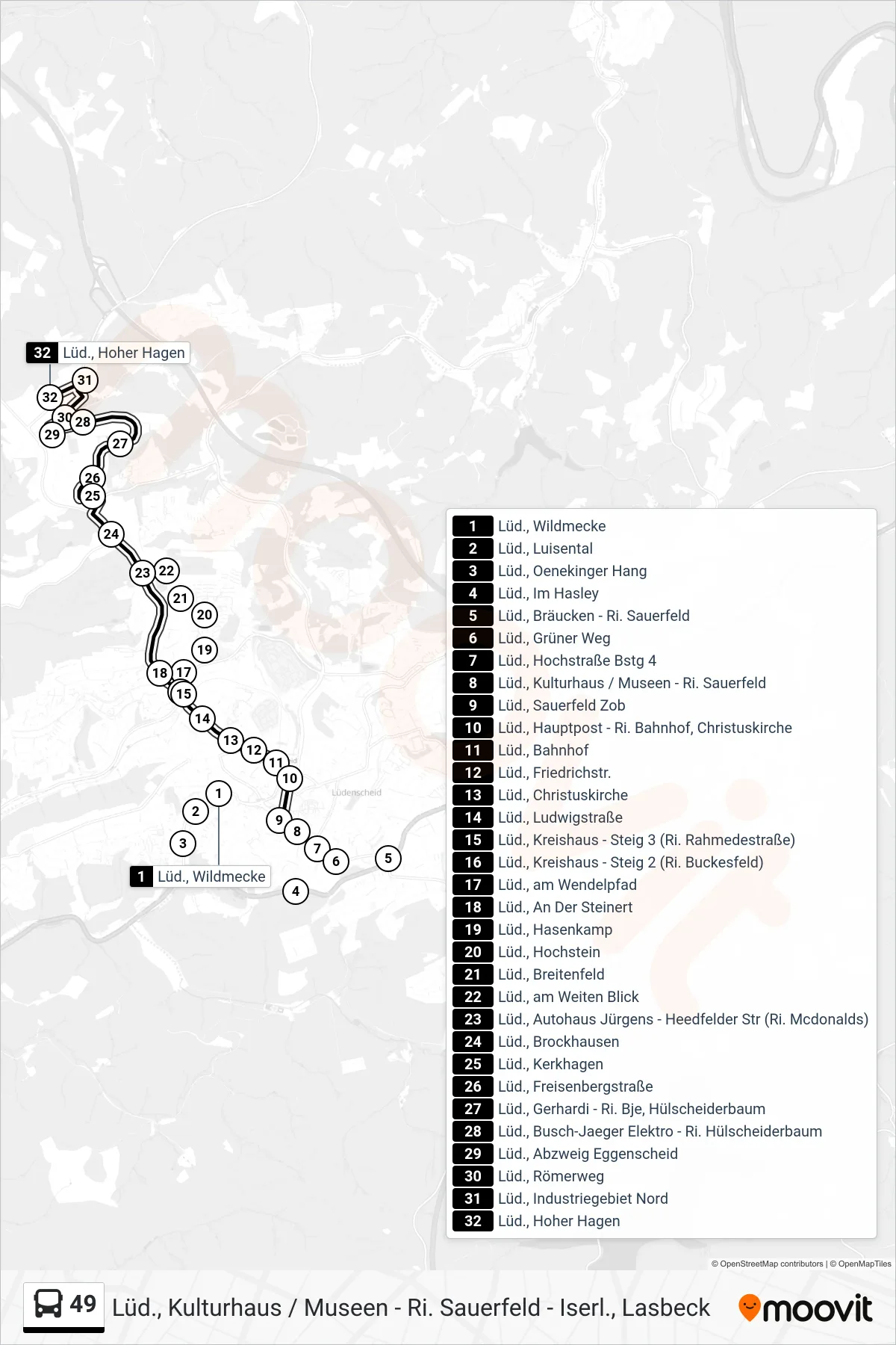 Linie 49 (Bus) Richtung Lüd., Hoher Hagen: Route und Haltestellen auf der Karte