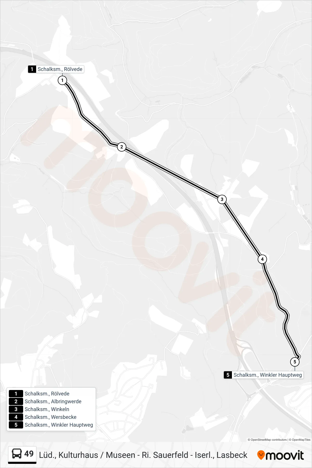 49 bus Line (Schalksm., Winkler Hauptweg) route and stops on a map