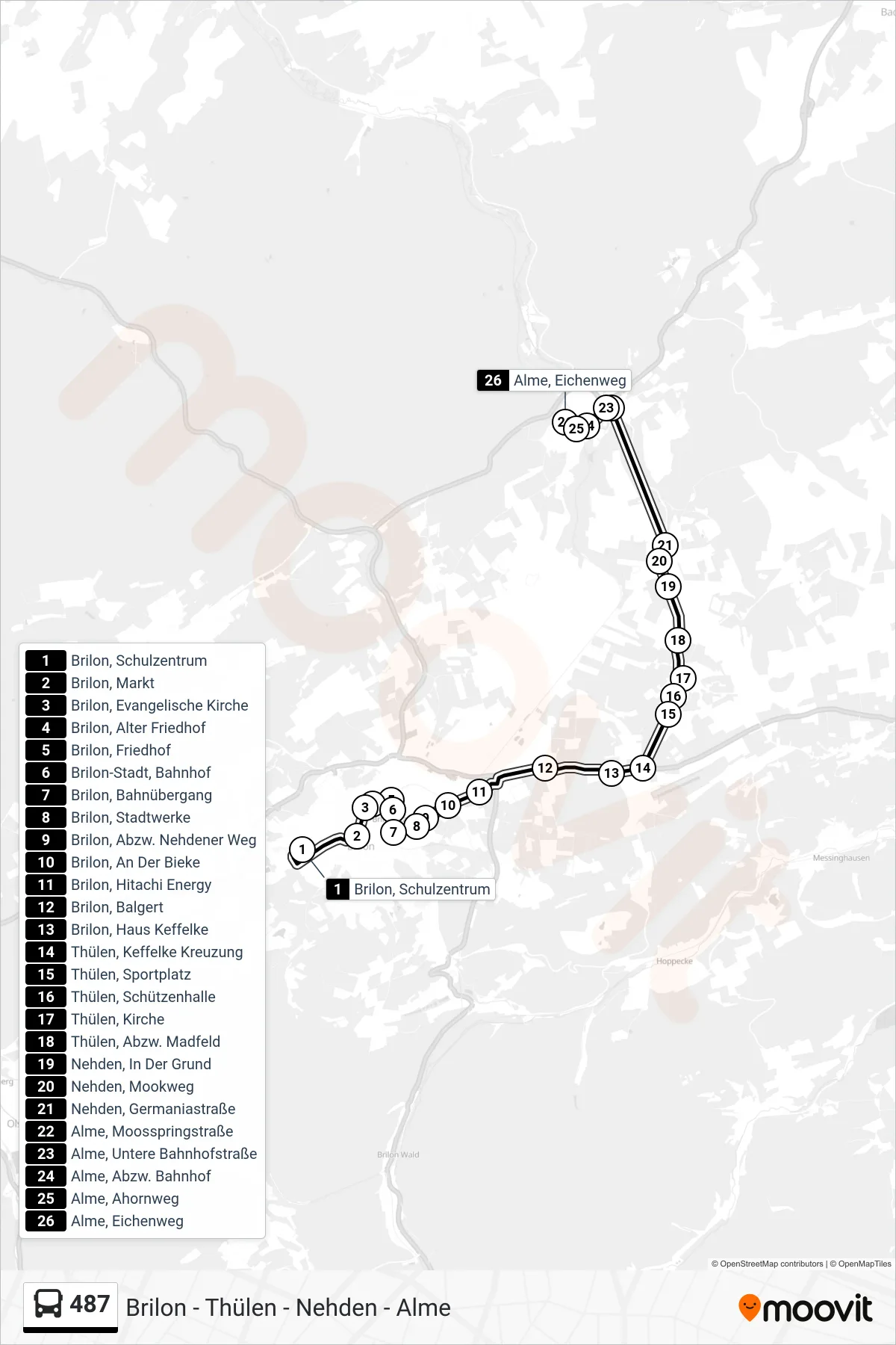 Linie 487 (Bus) Richtung Alme: Route und Haltestellen auf der Karte