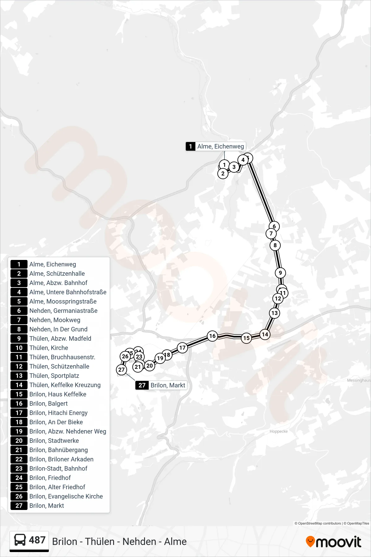 Linie 487 (Bus) Richtung Brilon Markt: Route und Haltestellen auf der Karte