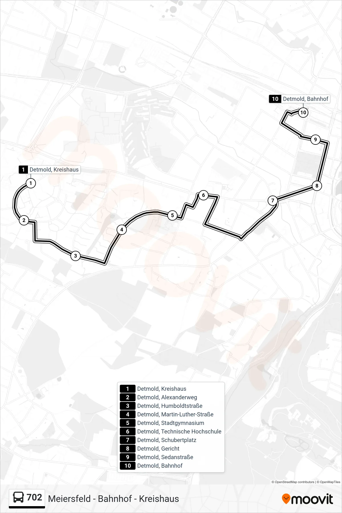 702 bus Line (Bahnhof) route and stops on a map