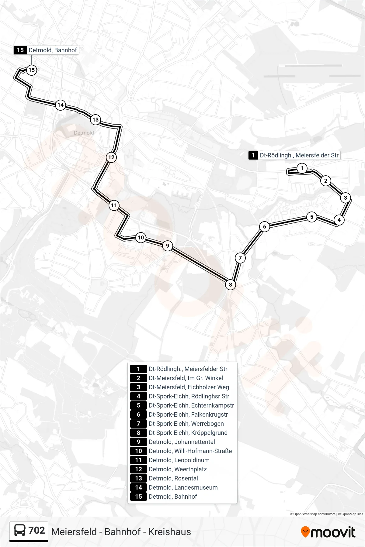 Linie 702 (Bus) Richtung Detmold, Bahnhof Steig 3: Route und Haltestellen auf der Karte