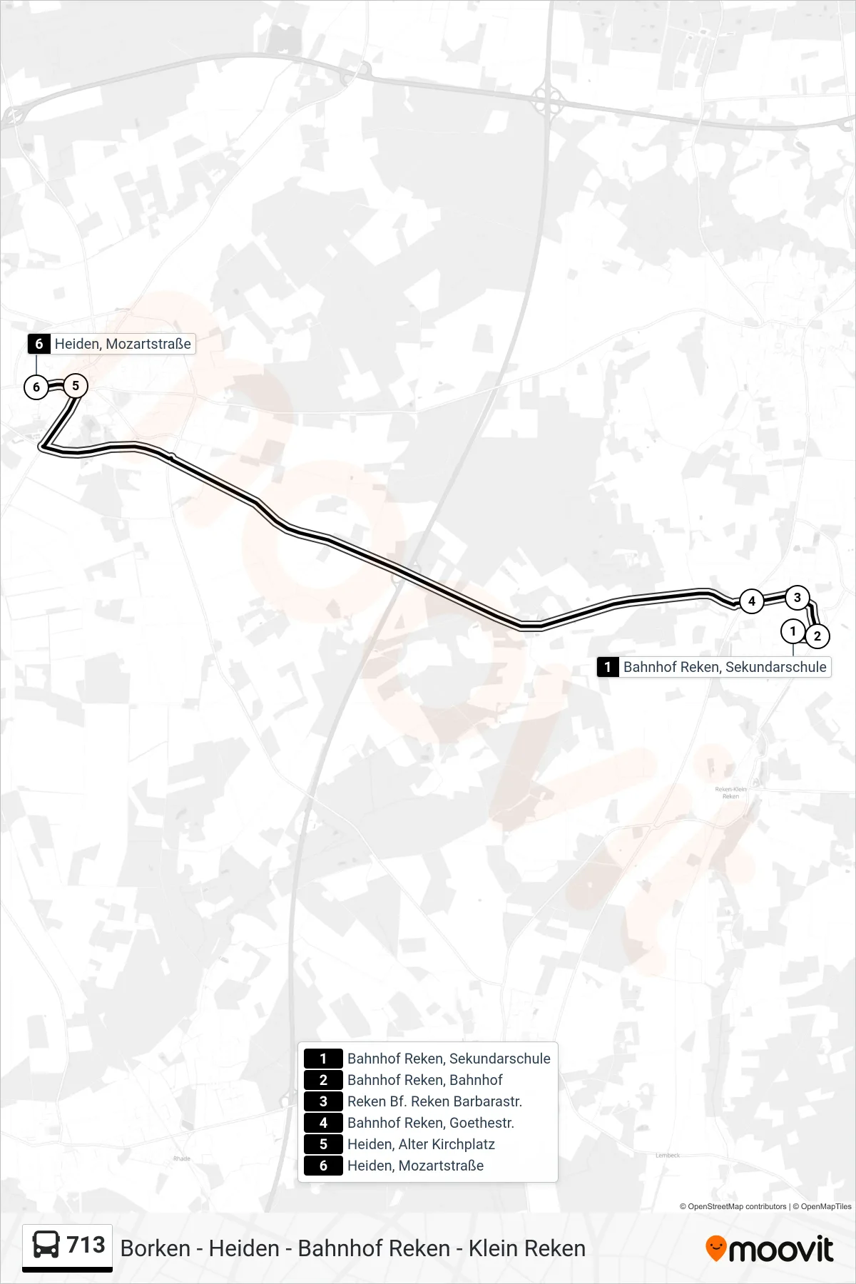 713 bus Line (Heiden, Mozartstraße) route and stops on a map