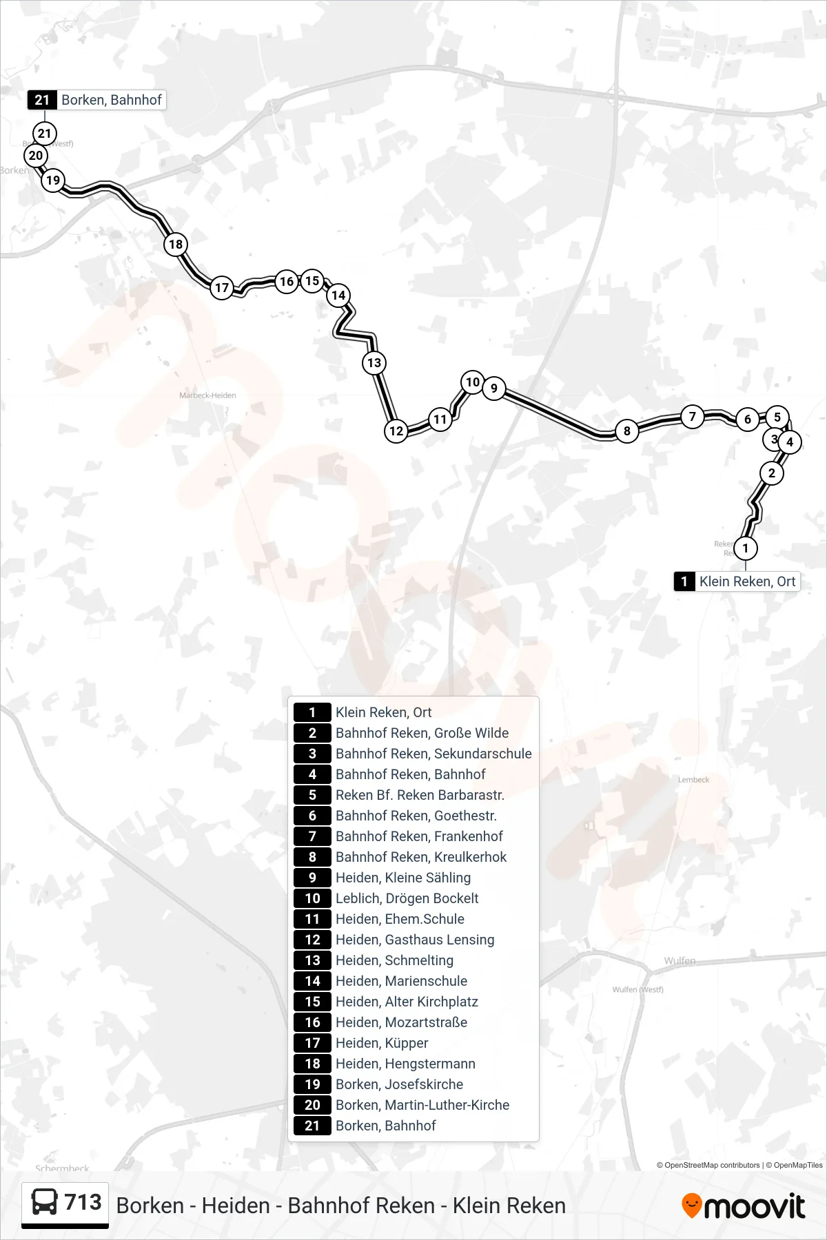 713 bus Line (Borken, Bahnhof Bstg 5) route and stops on a map