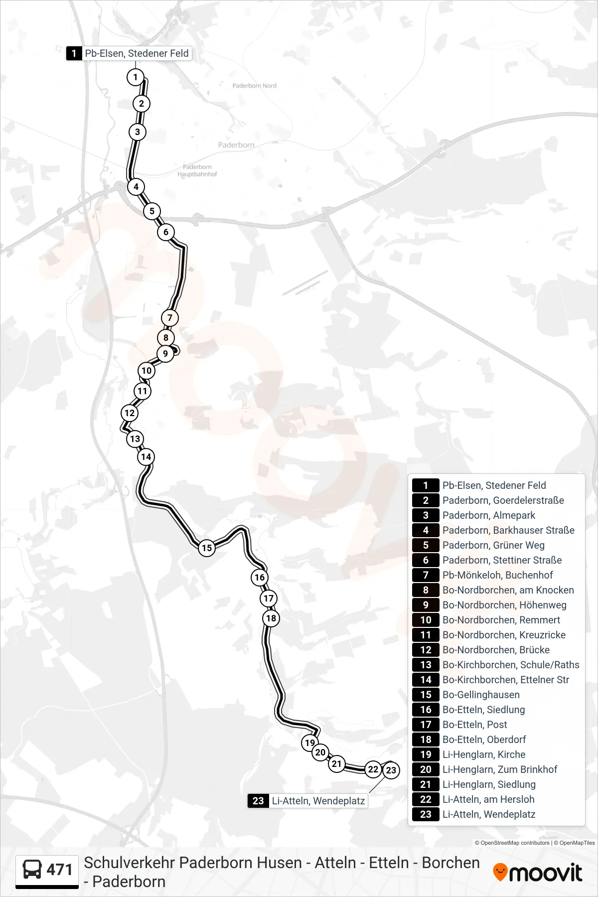471 bus Line (Li-Atteln, Wendeplatz) route and stops on a map
