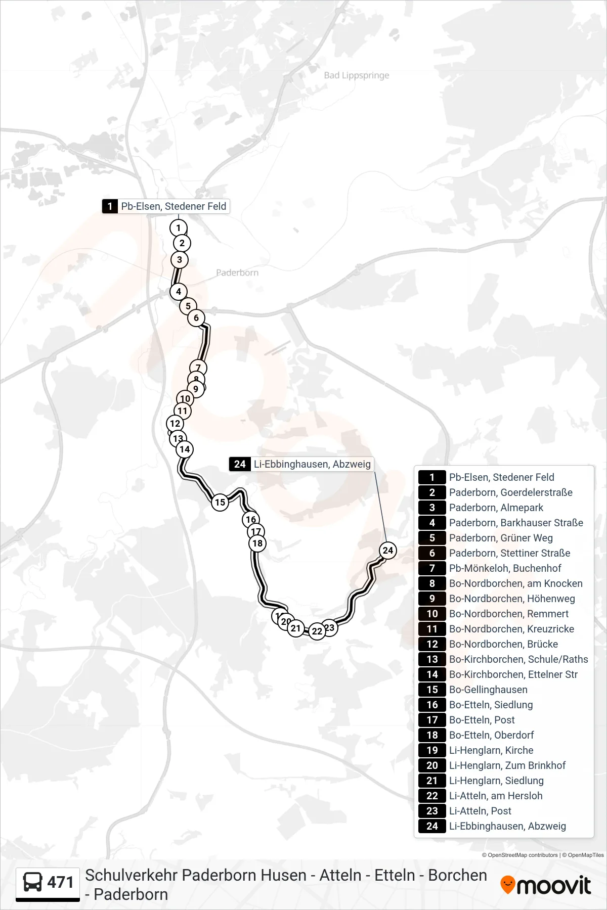 471 bus Line (Li-Ebbinghausen, Abzweig) route and stops on a map