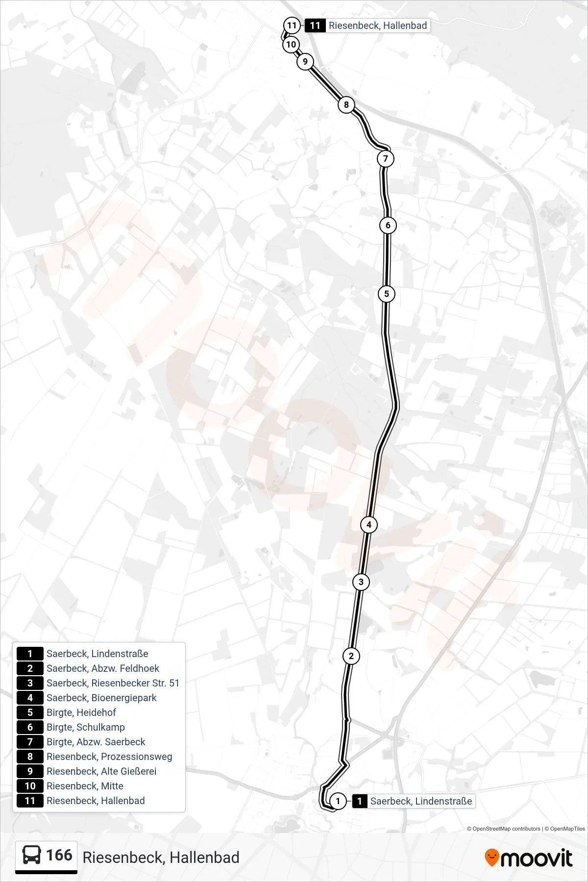 Linie 166 (Bus) Richtung Riesenbeck, Hallenbad: Route und Haltestellen auf der Karte