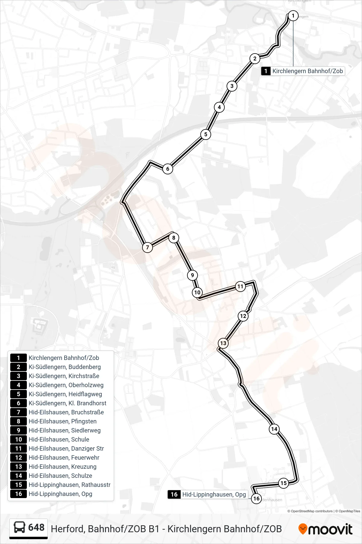 Linie 648 (Bus) Richtung Hid-Lippinghausen, Opg: Route und Haltestellen auf der Karte