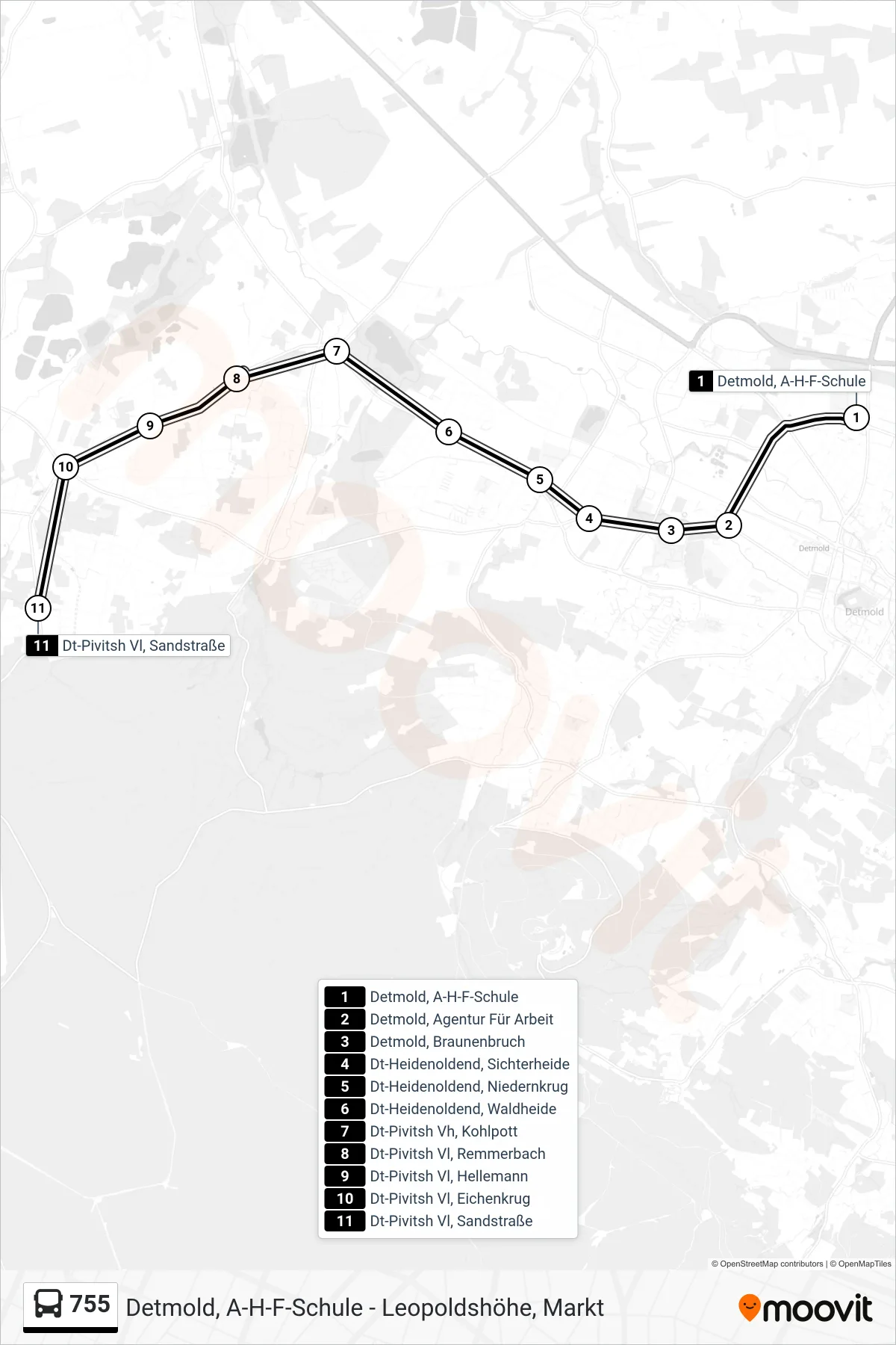 755 bus Line (Dt-Pivitsh Vl, Sandstraße) route and stops on a map
