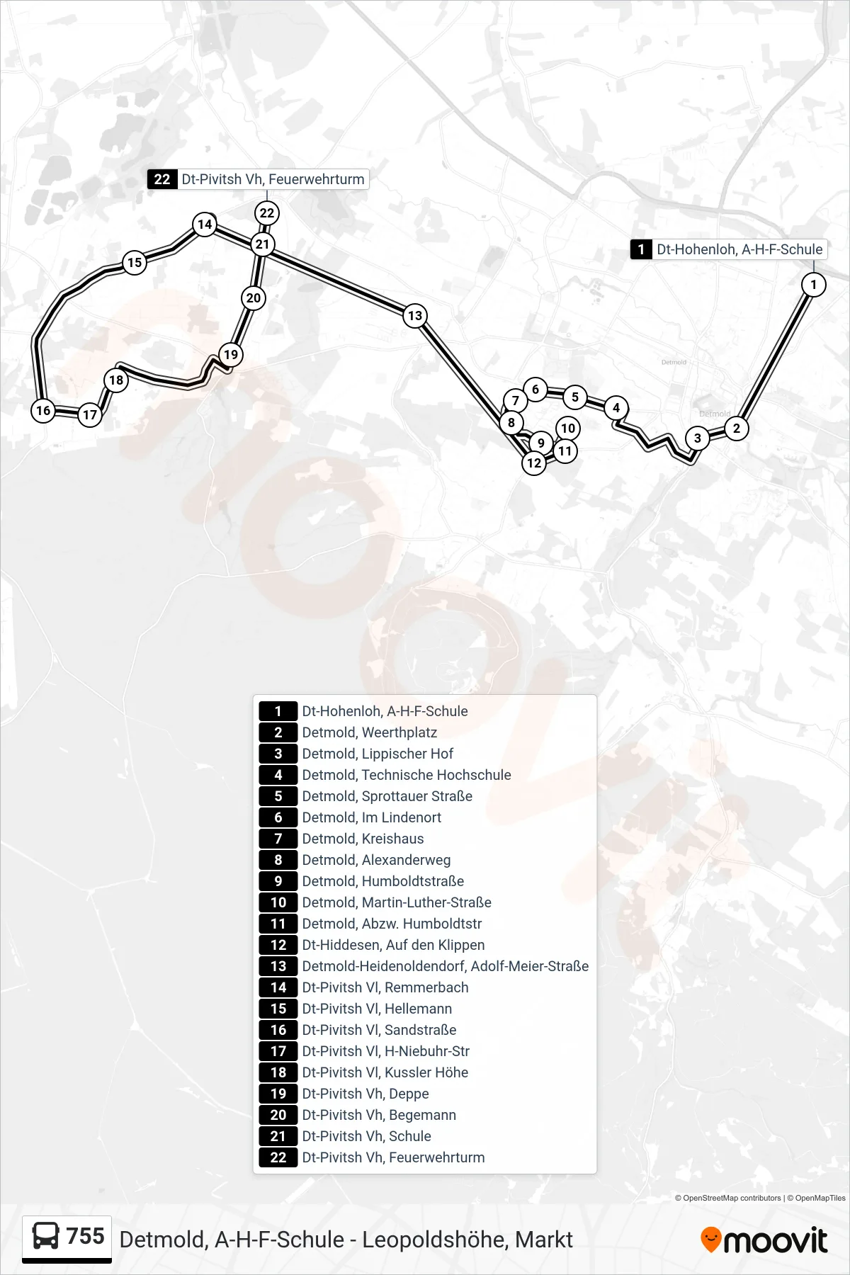 755 bus Line (Dt-Pivitsh Vh, Feuerwehrturm) route and stops on a map