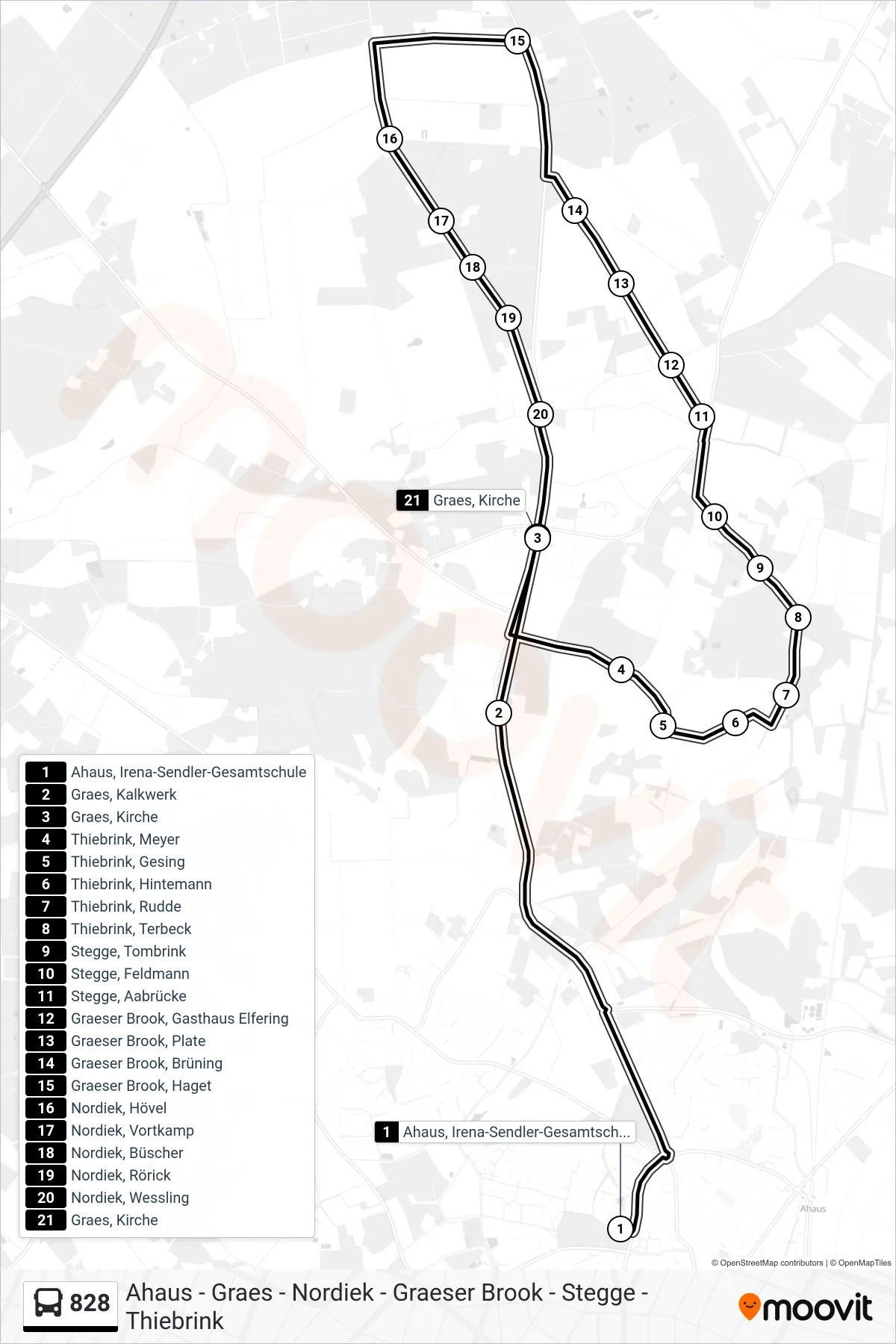 Linie 828 (Bus) Richtung Graes, Kirche: Route und Haltestellen auf der Karte